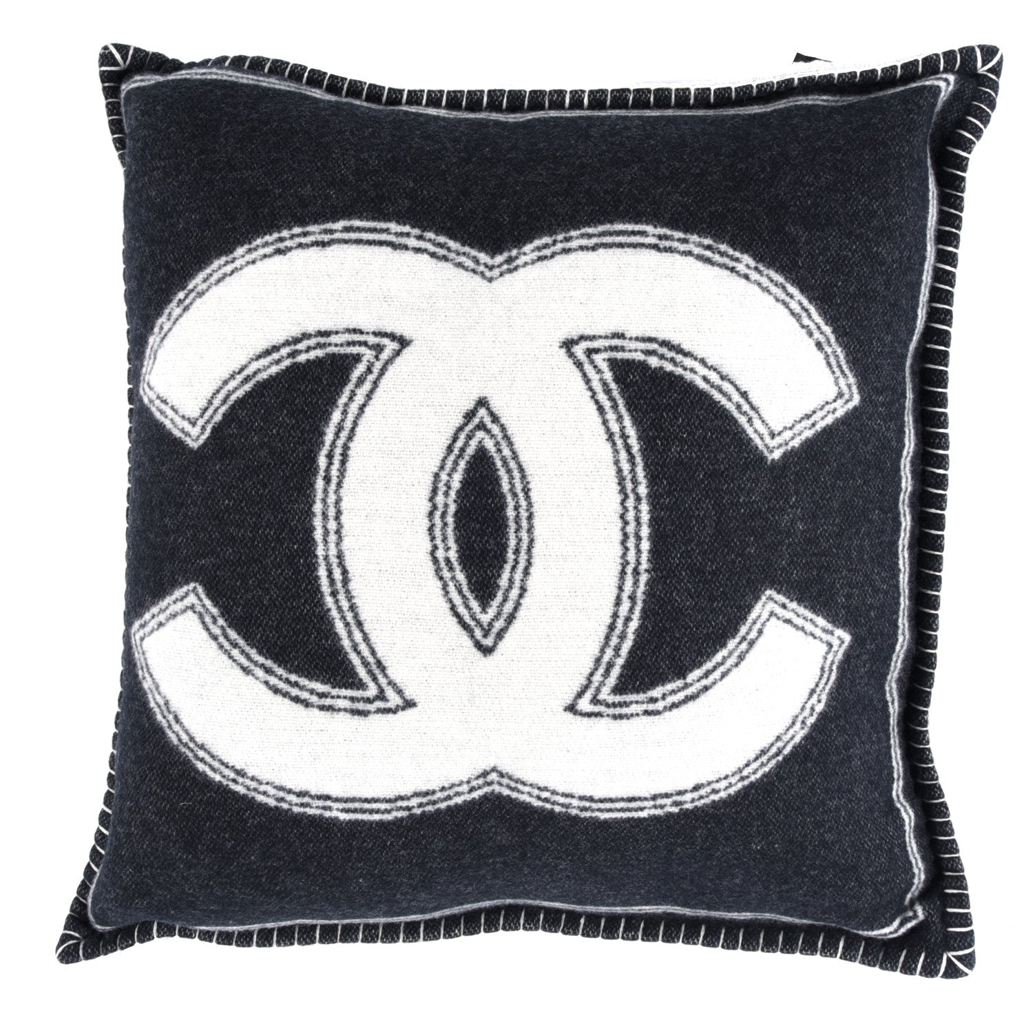 Chanel Merino Wool Cashmere CC Pillow Black White 1 of 3