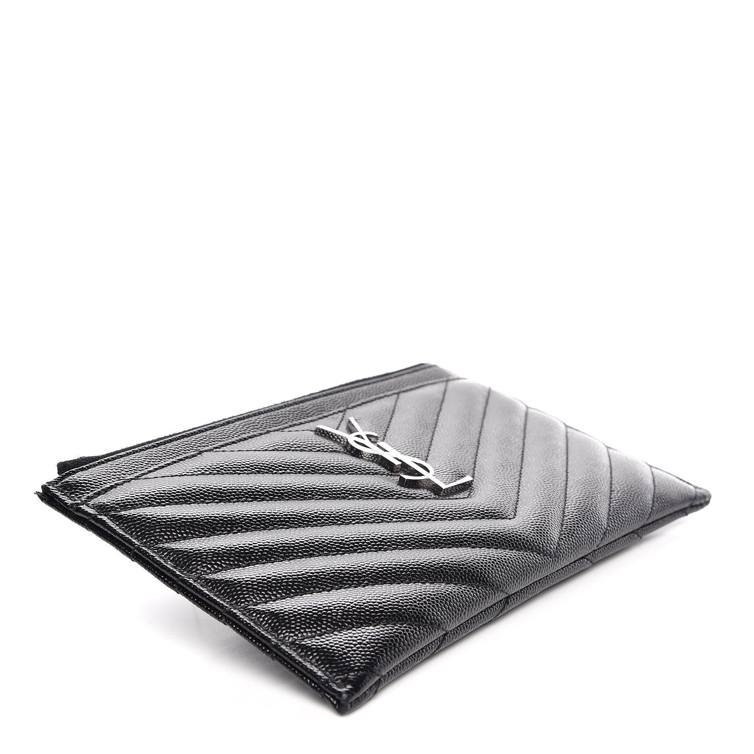 Saint Laurent Grain De Poudre Chevron Monogram Bill Pouch Black 4 of 8