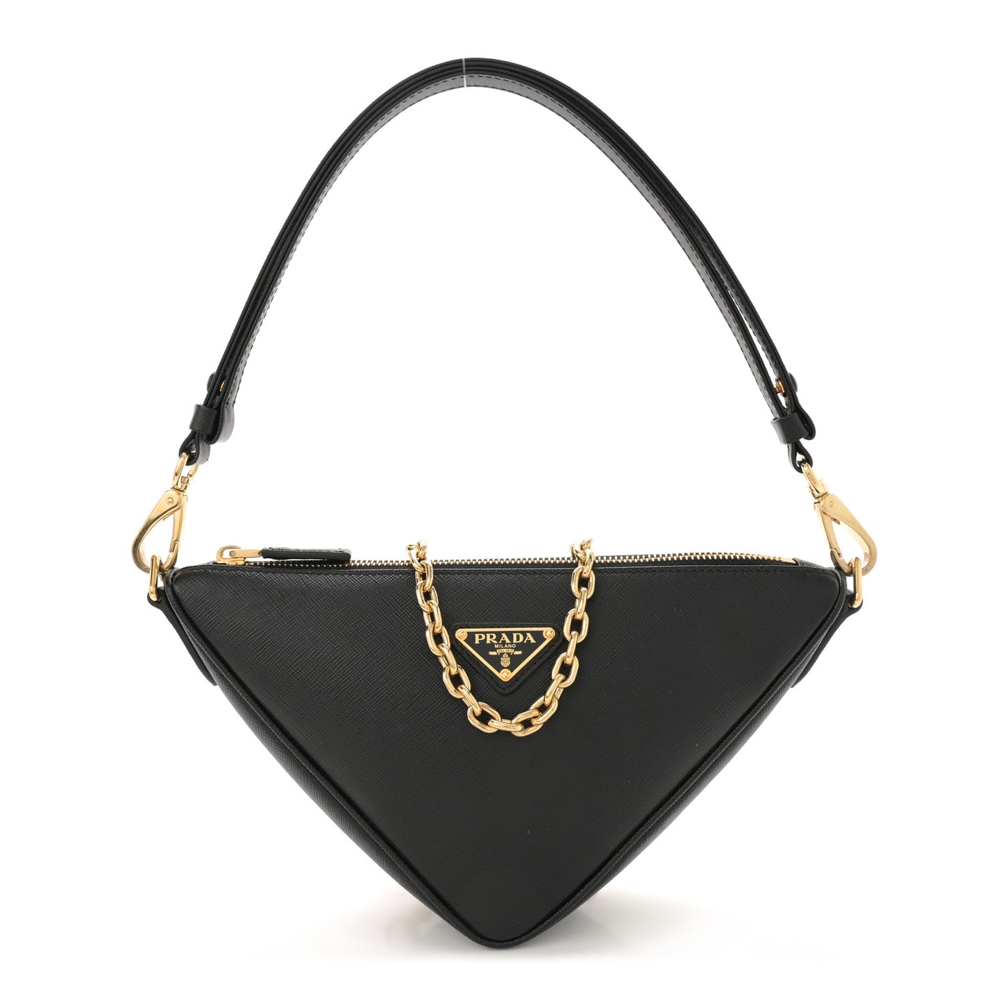 Saffiano Lux Triangle Logo Embossed Mini Triangle Bag Black