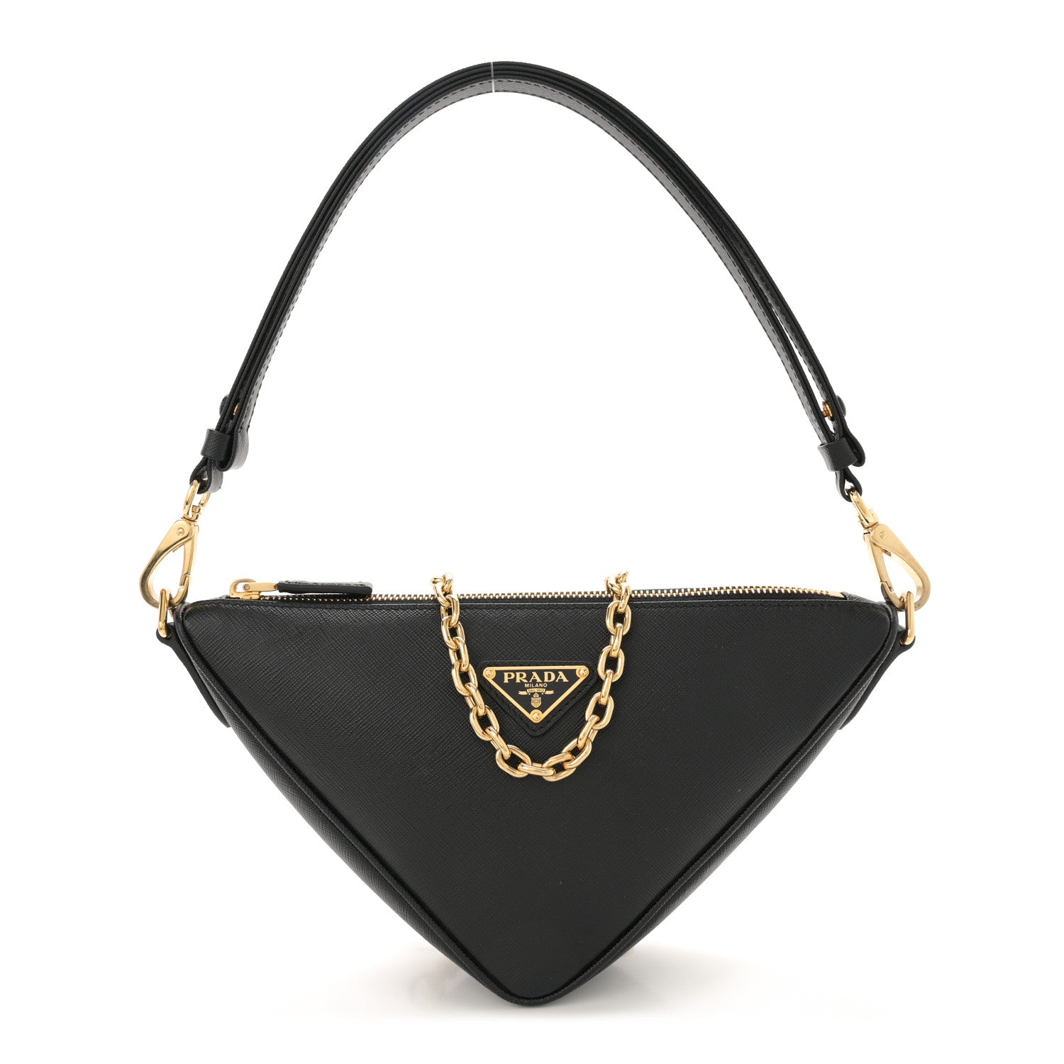 Prada Saffiano Lux Triangle Logo Embossed Mini Triangle Bag Black 1 of 10