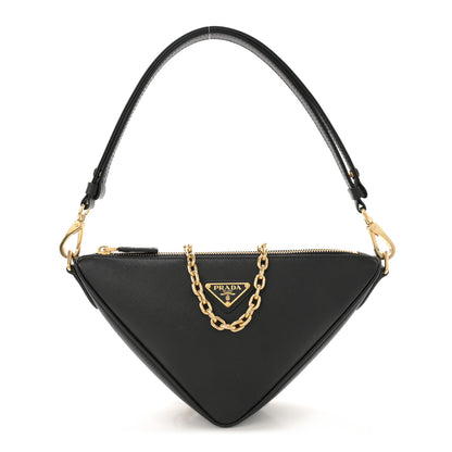Prada Saffiano Lux Triangle Logo Embossed Mini Triangle Bag Black 1 of 10