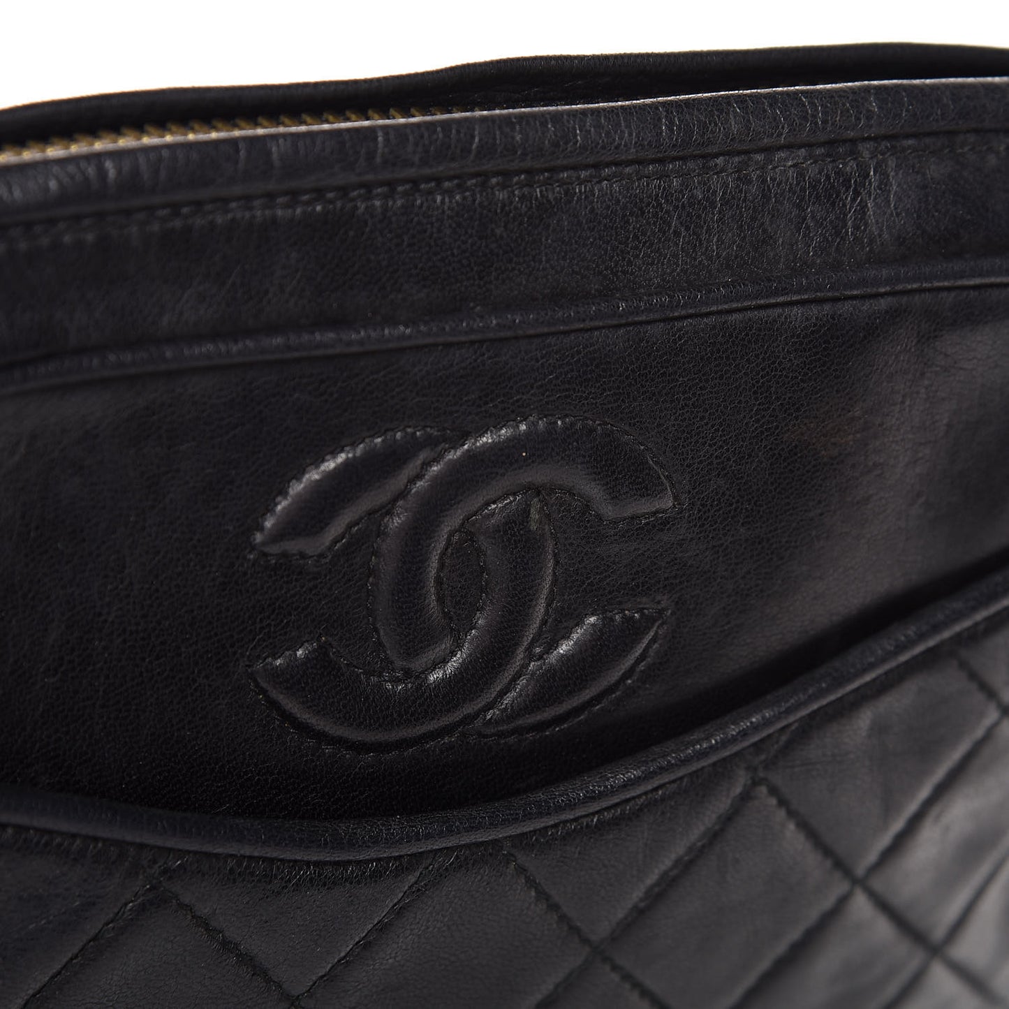 Lambskin Quilted CC Tassel Camera Case Black