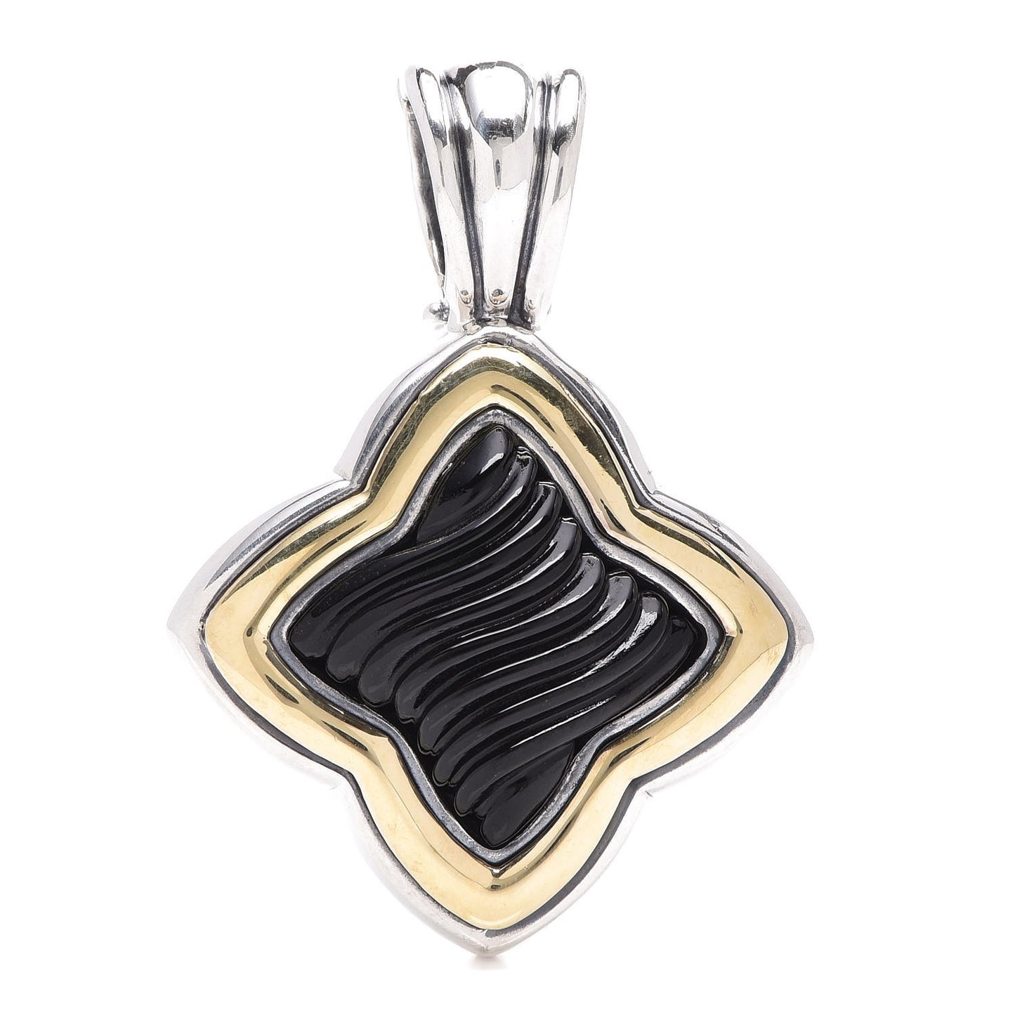 Sterling Silver 18K Yellow Gold Black Onyx Quatrefoil Enhancer