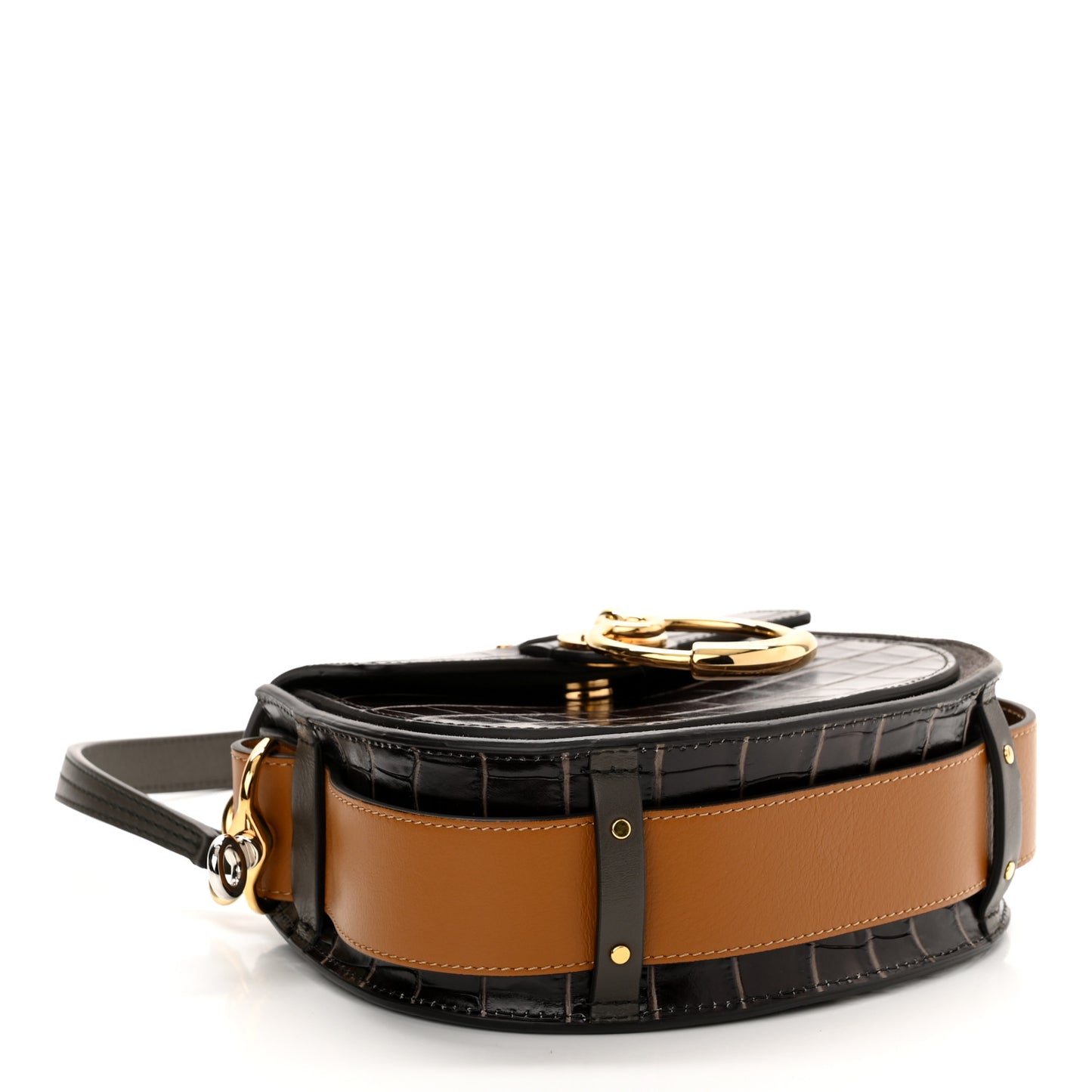 Calfskin Crocodile Embossed Small Tess Bag Profound Brown