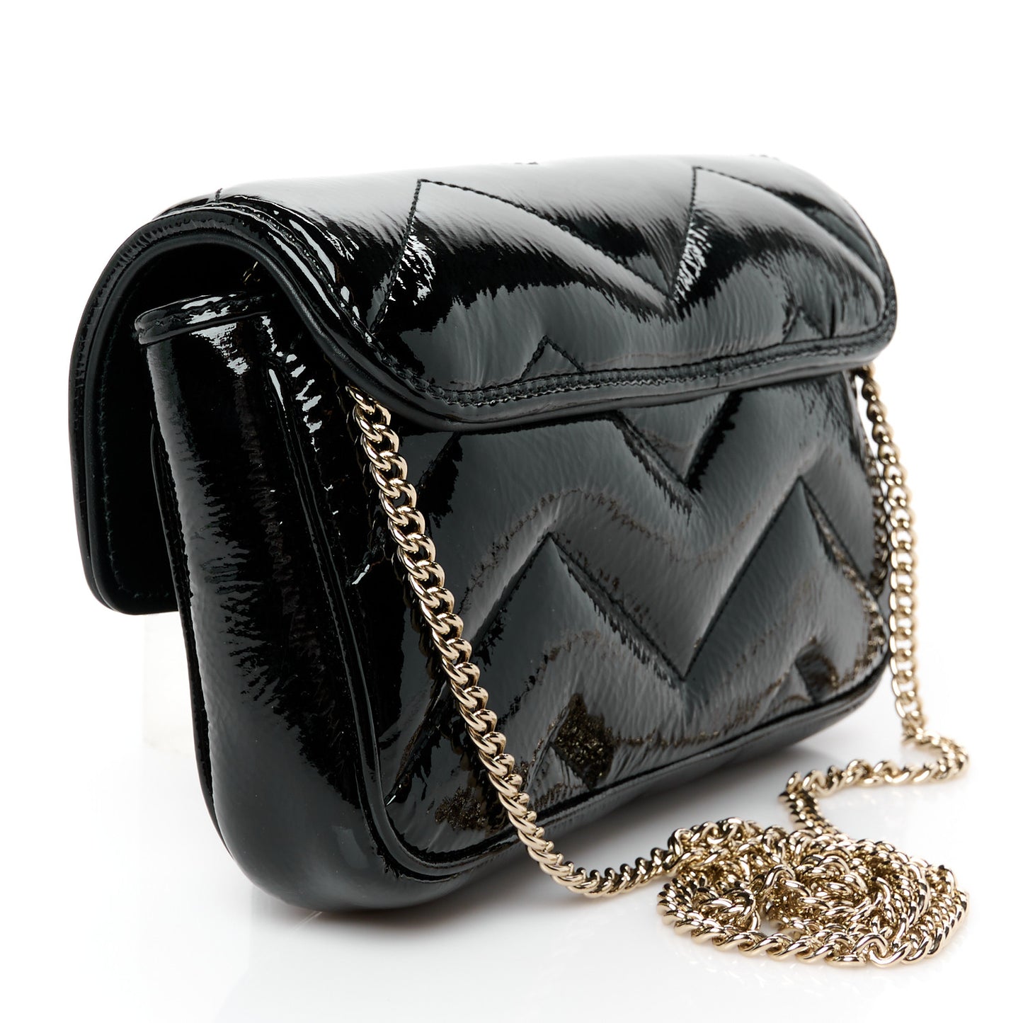 Patent Lambskin Matelasse Mini GG Marmont Shoulder Bag With Case Black