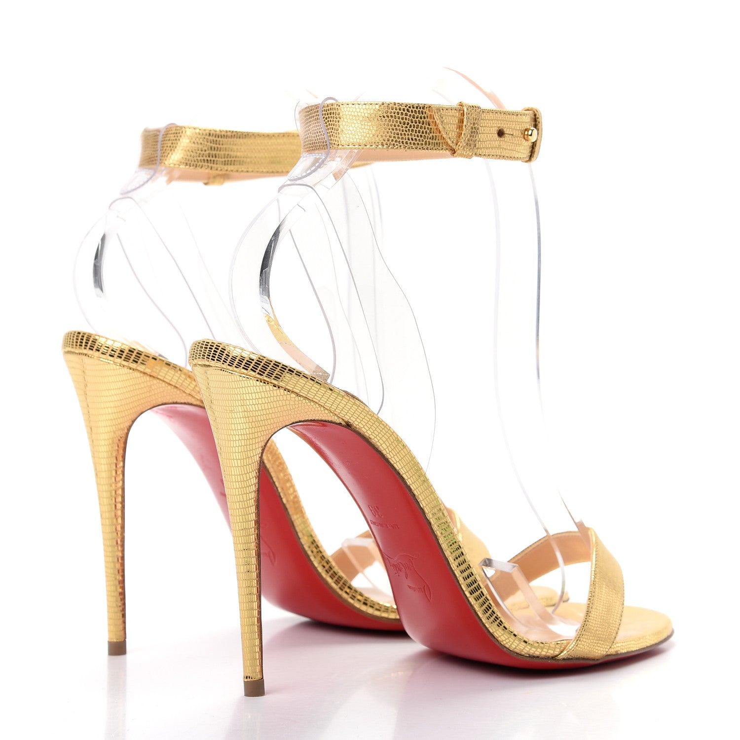 Christian Louboutin Nappa PVC Jonatina 100 Sandals 39 Gold 4 of 9