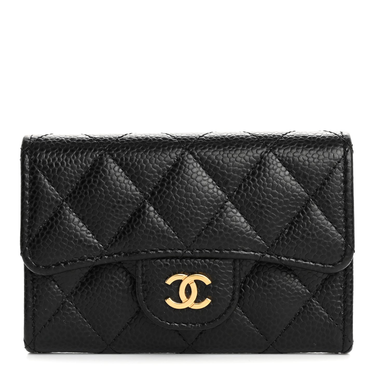 Caviar Quilted Flap Card Holder Wallet Black