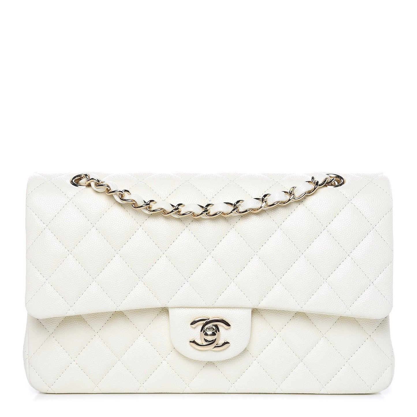 Caviar Quilted Medium Double Flap White