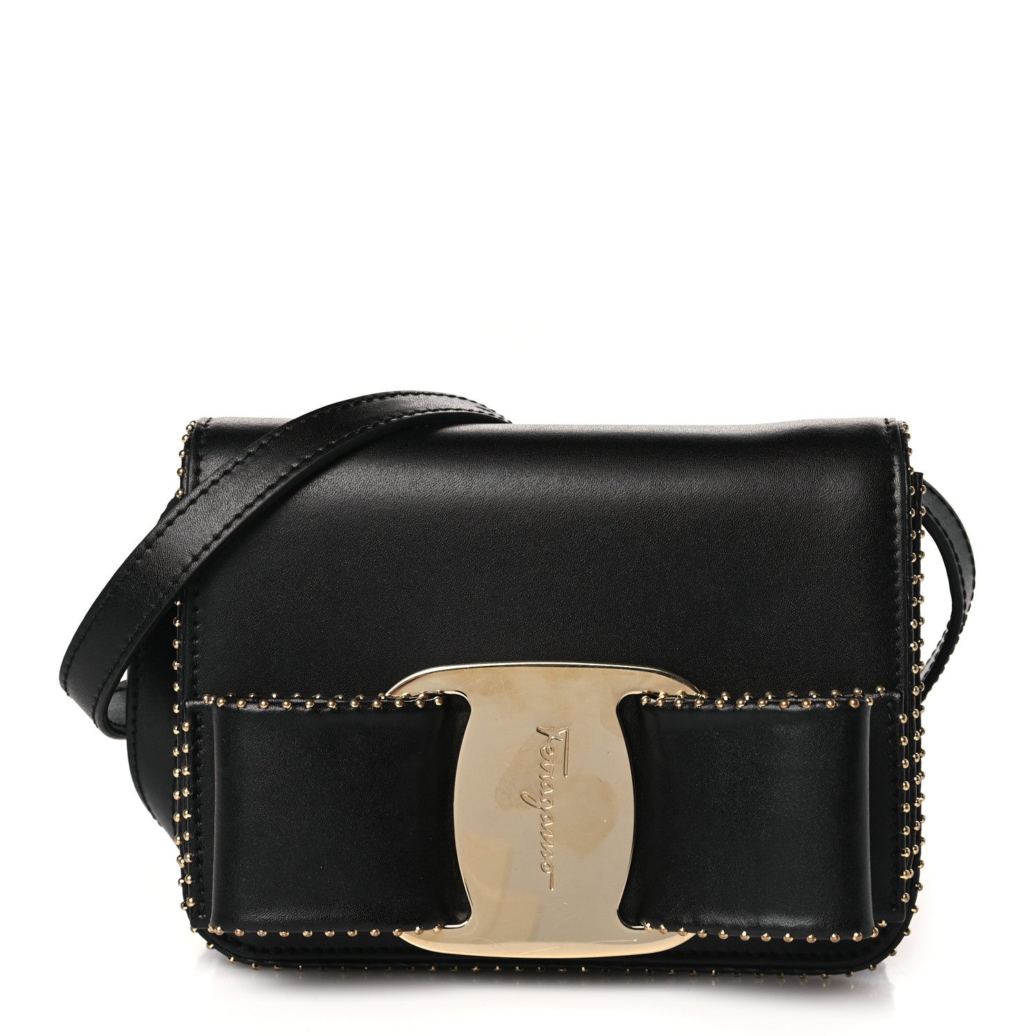 Salvatore Ferragamo Calfskin Studded Mini Vara Bow Rainbow Crossbody Bag Black 1 of 8