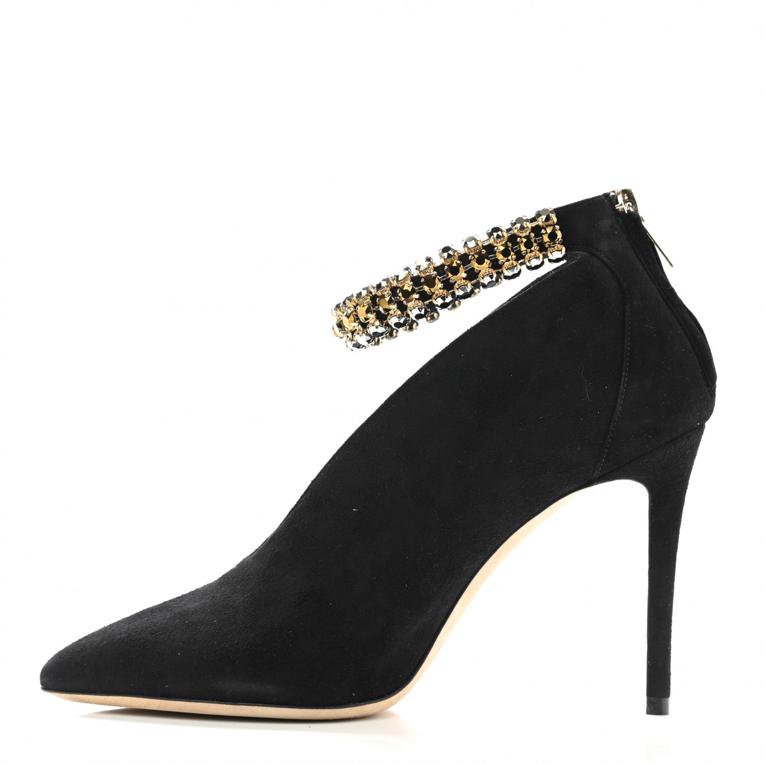 Jimmy Choo Suede Crystal Lux 100 Ankle Boots 36.5 Black Gold Mix 1 of 8