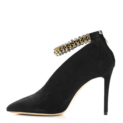 Jimmy Choo Suede Crystal Lux 100 Ankle Boots 36.5 Black Gold Mix 1 of 8