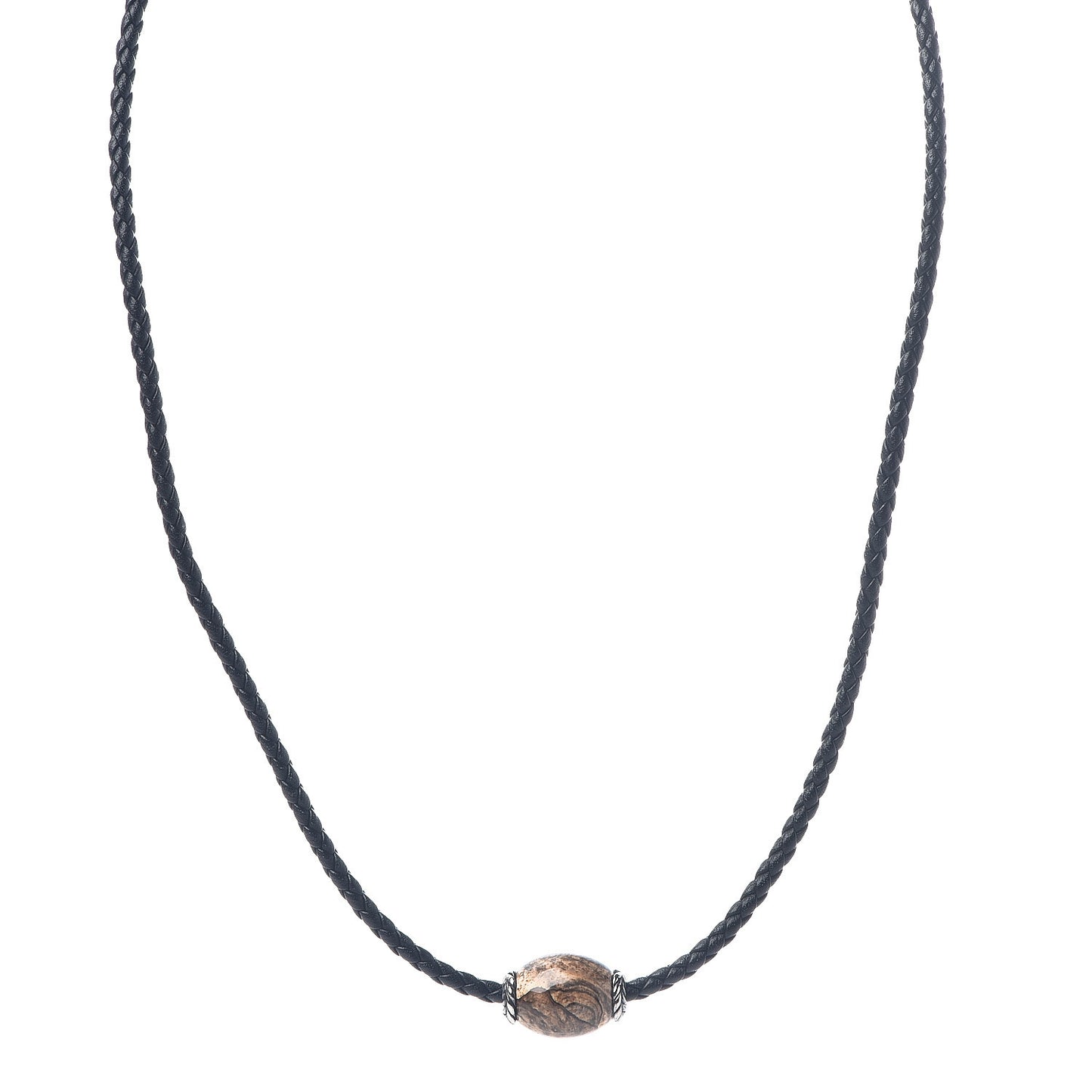 Calfskin Sterling Silver Jasper Mens Cord Necklace