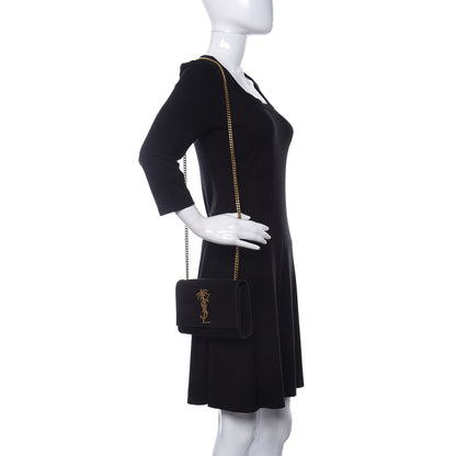 Saint Laurent Suede Small Classic Monogram Palm Tree Kate Satchel Black 2 of 10