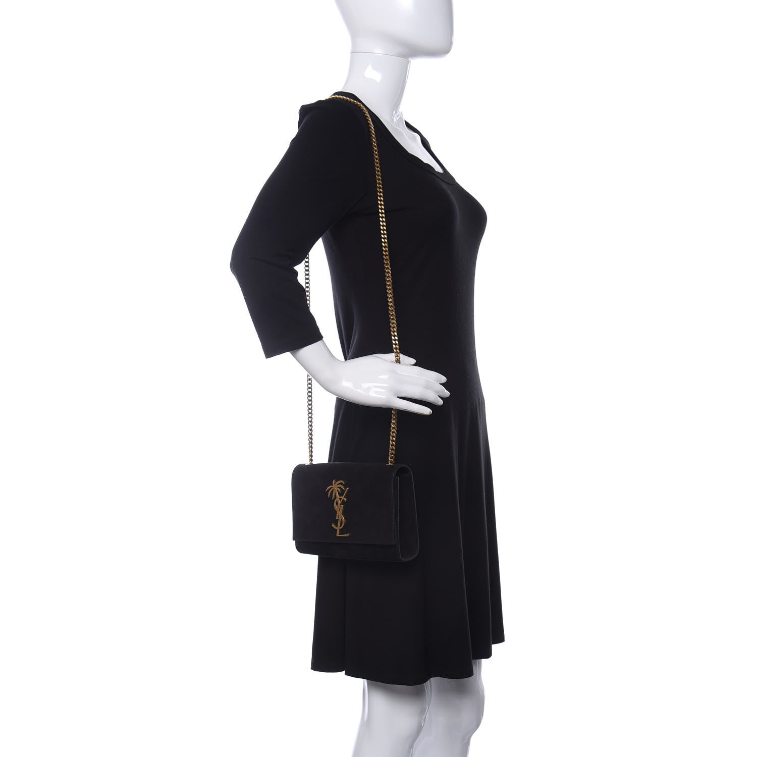 Saint Laurent Suede Small Classic Monogram Palm Tree Kate Satchel Black 2 of 10