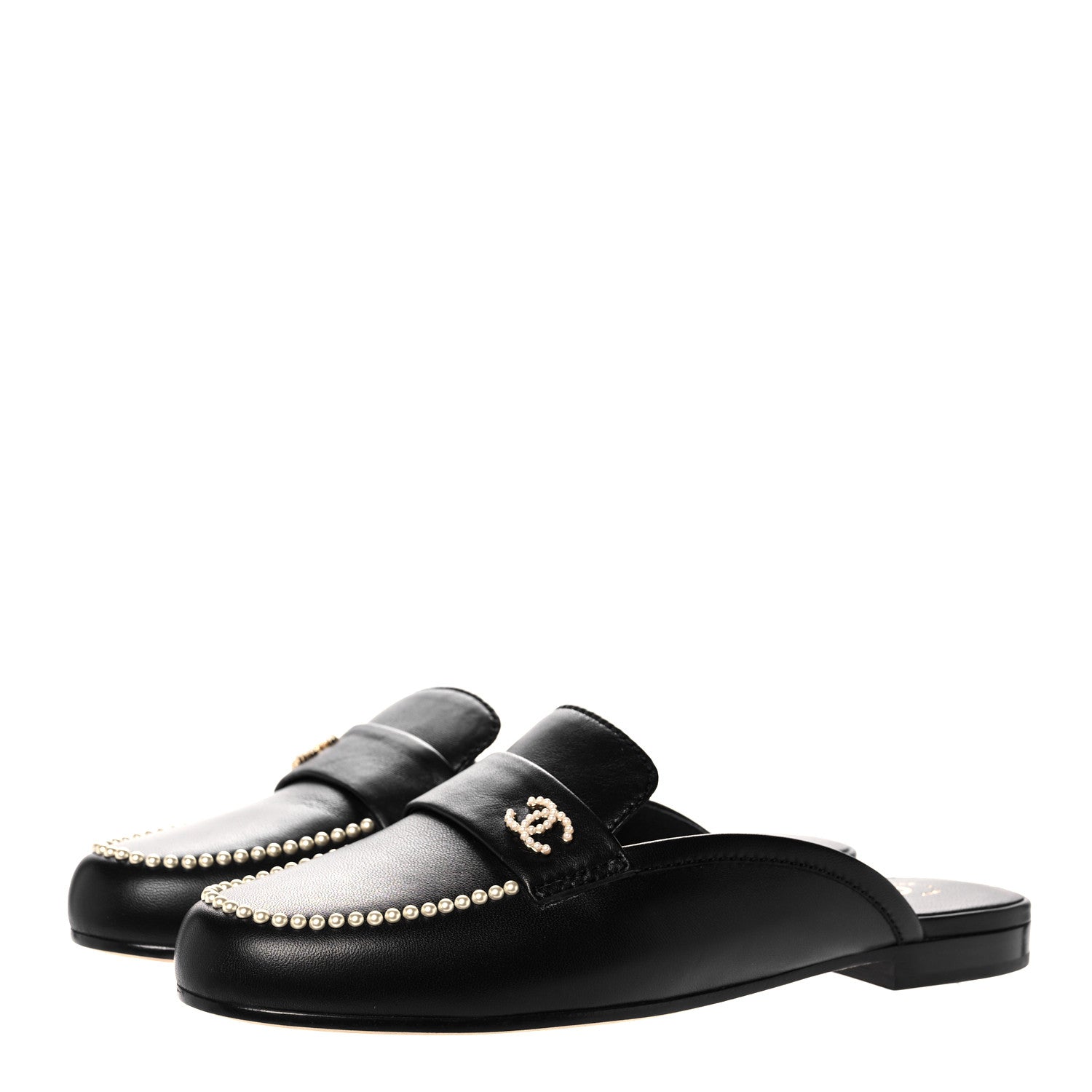Chanel Lambskin Pearl CC Mules 38.5 Black 3 of 9