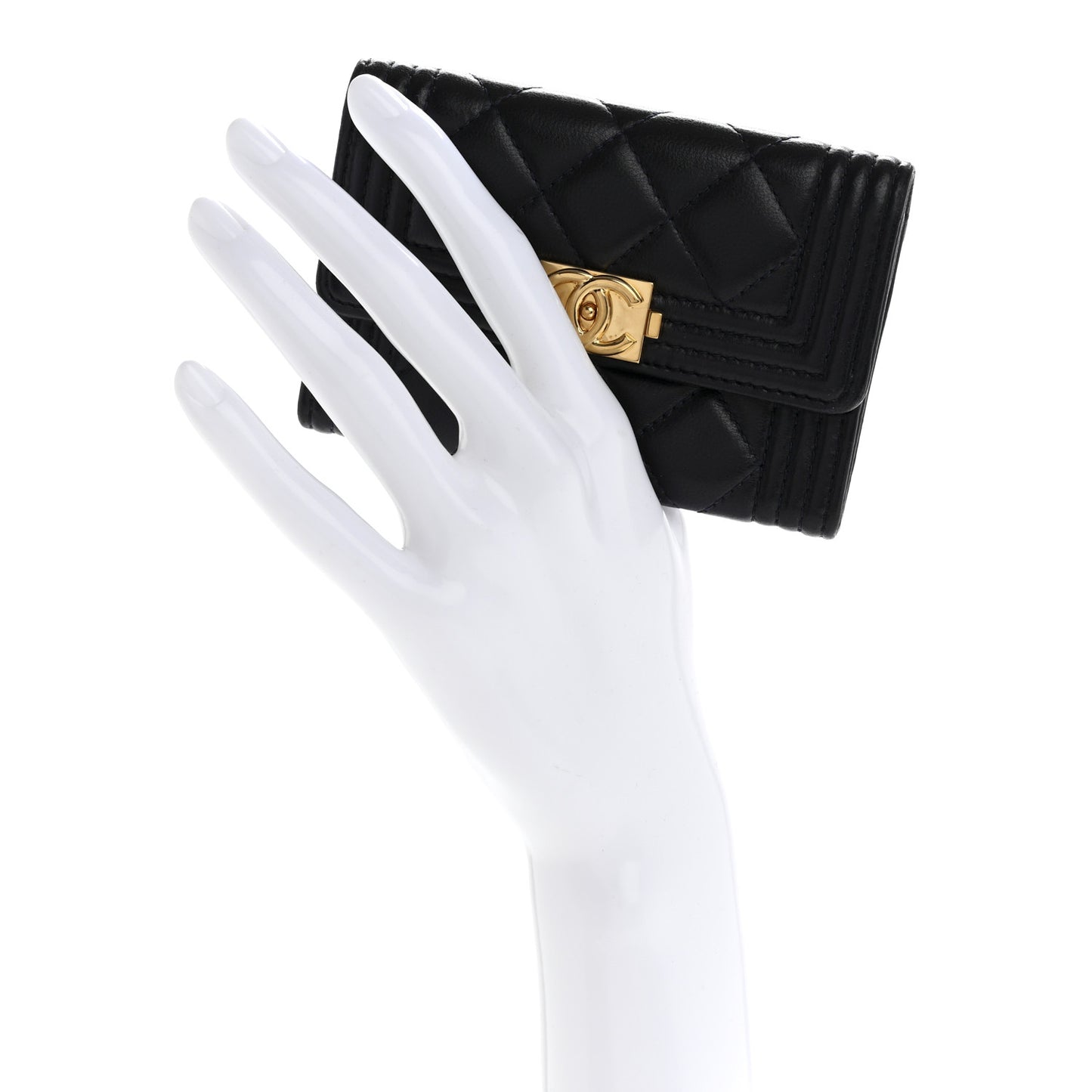 Lambskin Quilted Boy Flap Card Holder Navy