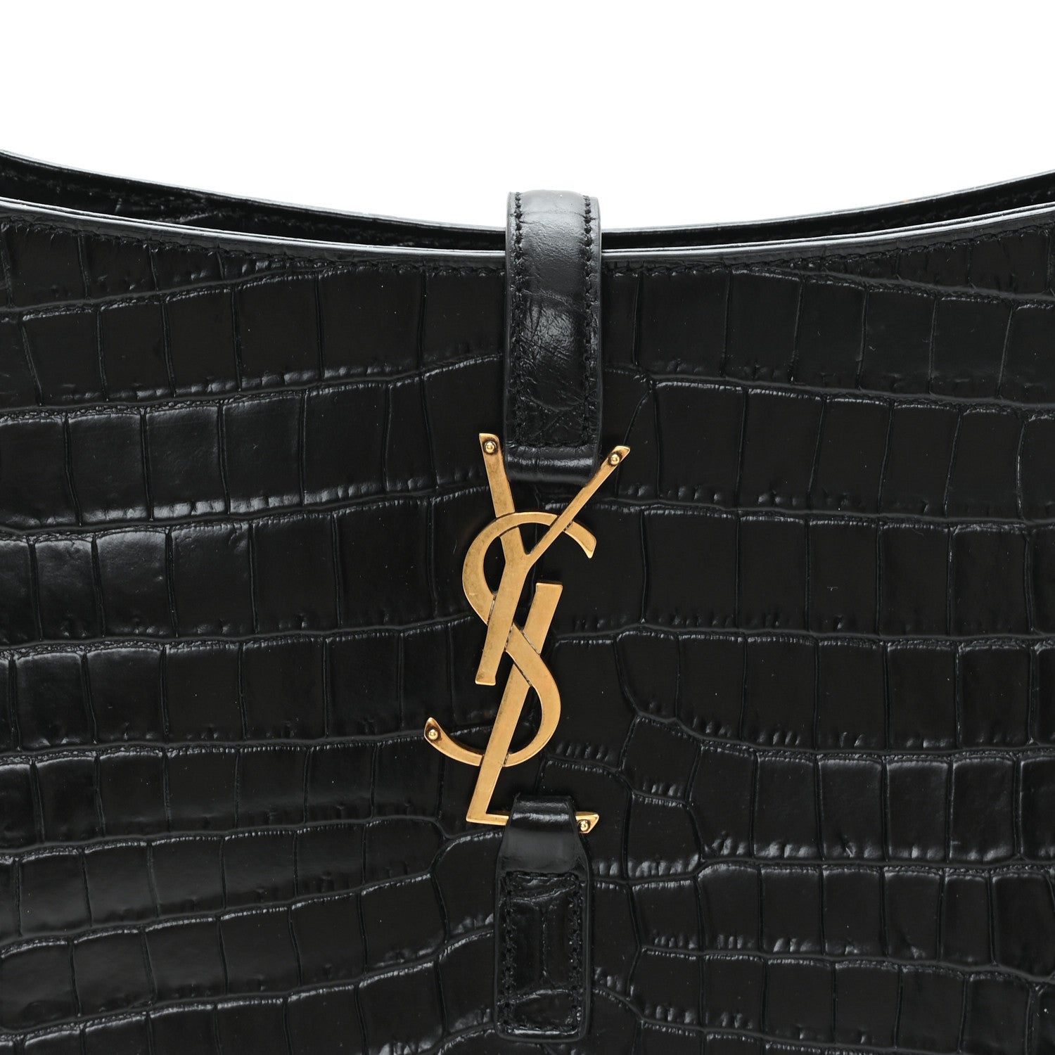 Saint Laurent Calfskin Crocodile Embossed LE 5 A 7 Hobo Black 8 of 10