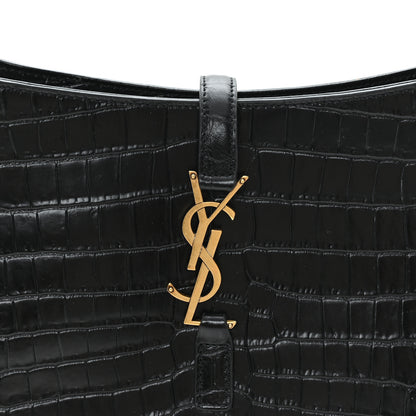 Saint Laurent Calfskin Crocodile Embossed LE 5 A 7 Hobo Black 8 of 10