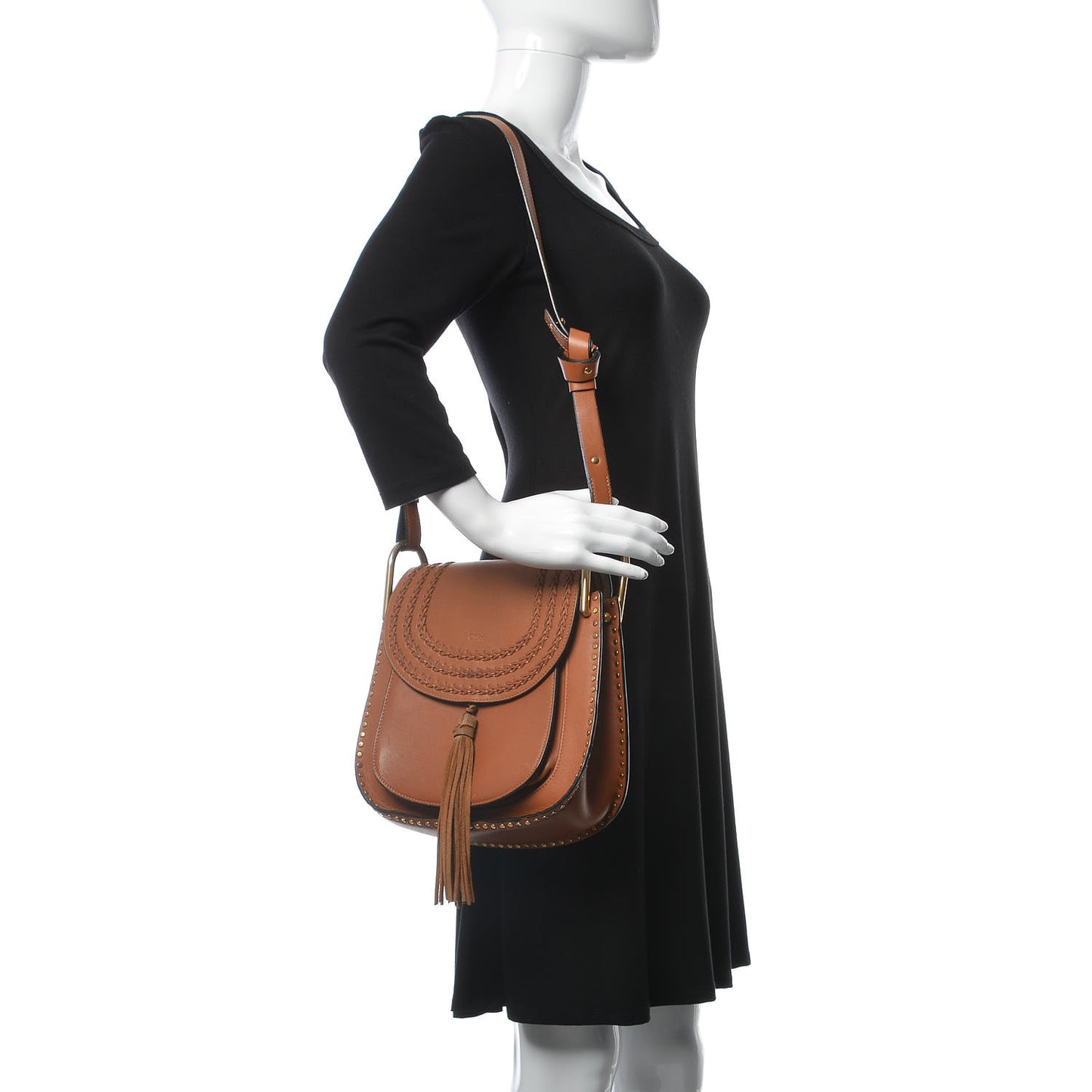 Calfskin Braided Medium Hudson Shoulder Bag Caramel