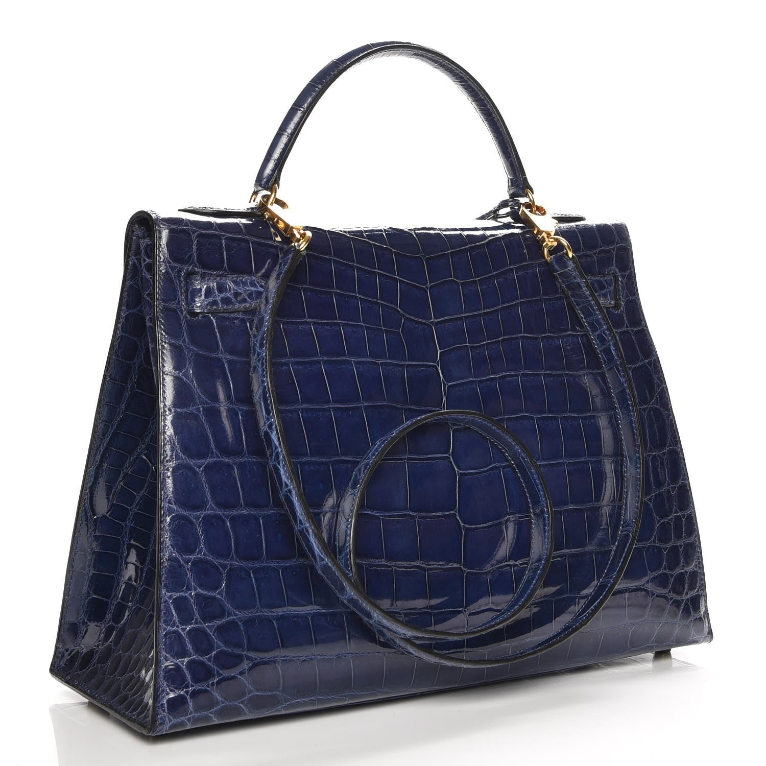 Hermes Shiny Niloticus Crocodile Kelly Sellier 32 Bleu Saphir 4 of 32
