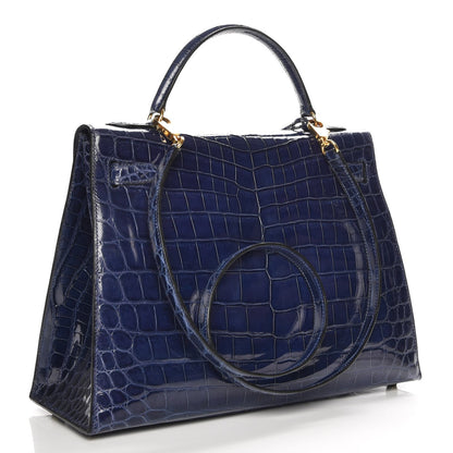 Hermes Shiny Niloticus Crocodile Kelly Sellier 32 Bleu Saphir 4 of 32