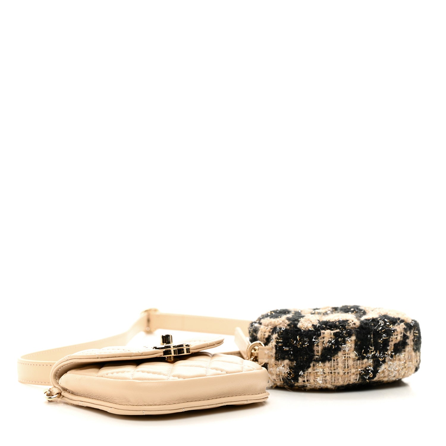 Chanel Tweed Lambskin Quilted Waist Bag With Coin Purse Beige 4 of 12