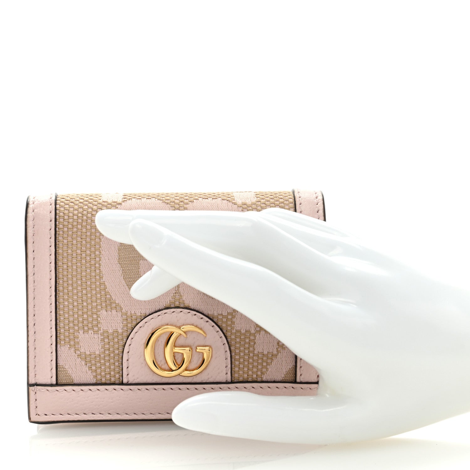 Gucci Monogram Jumbo GG Textured Dollar Calfskin Ophidia Card Case Beige Perfect Pink 2 of 6