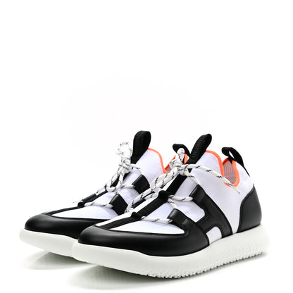 Hermes Technical Canvas Calfskin Mens Duel Sneakers 39 White Black 3 of 8