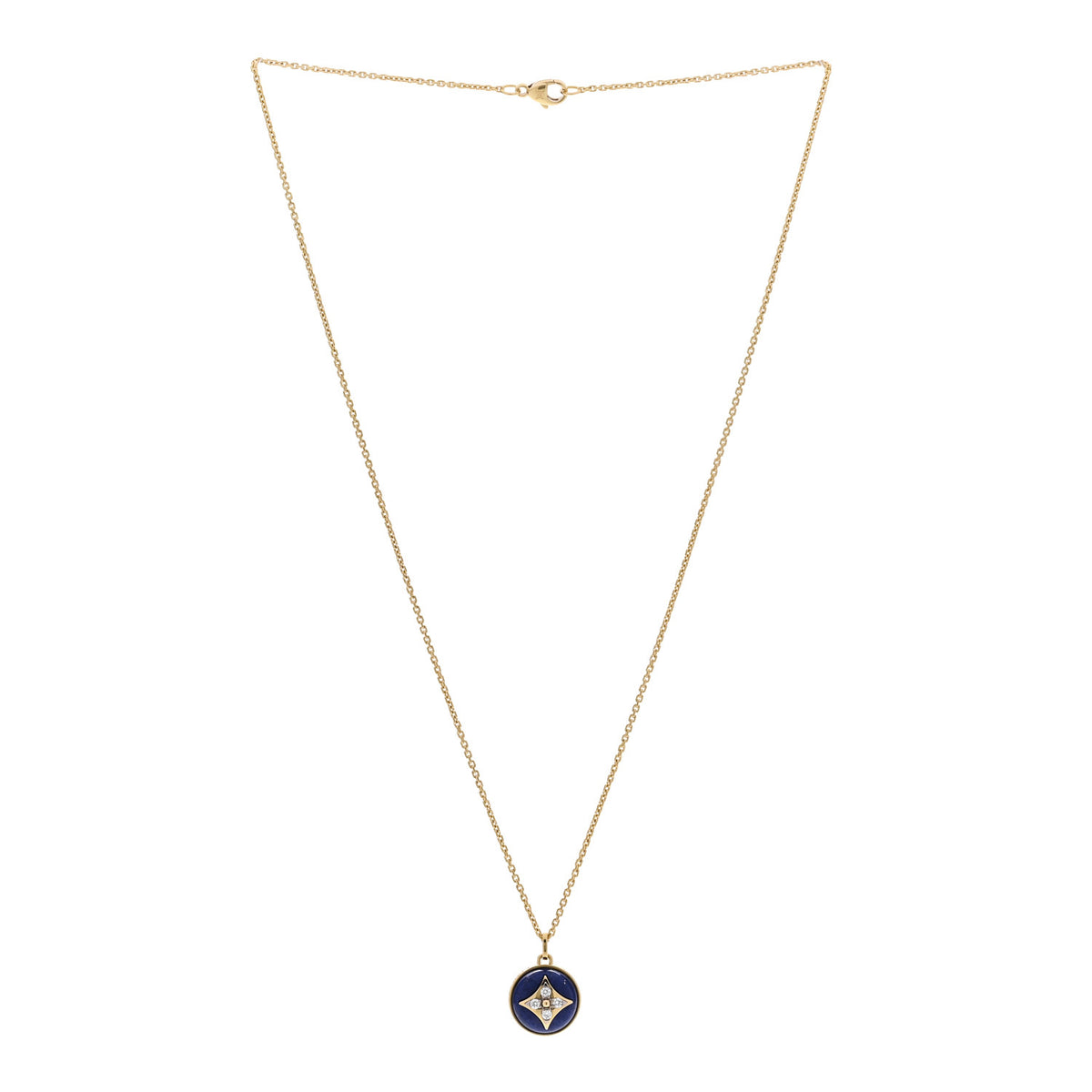 Louis Vuitton 18K Yellow Gold Diamond Lapis Lazuli B Blossom Medallion Pendant Necklace 3 of 5
