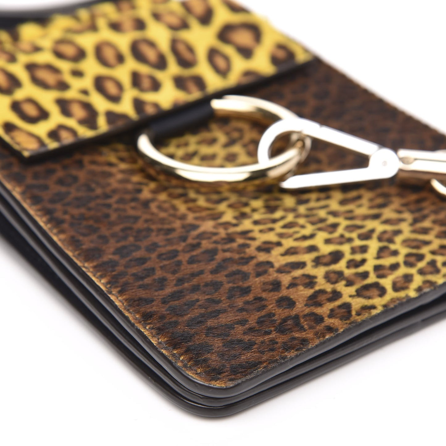 Calfskin Pony Hair Leopard Print Mini Faye Bracelet Bag Brown