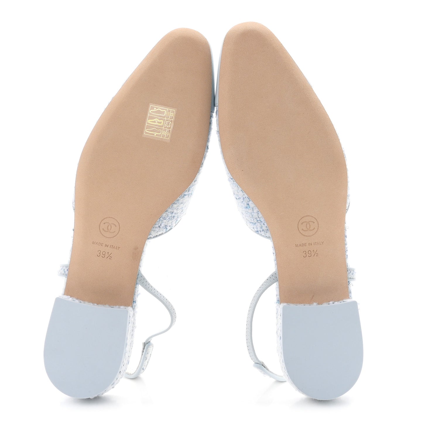 Tweed Lambskin Cap Toe Slingback Flats 39.5 Blue White Silver
