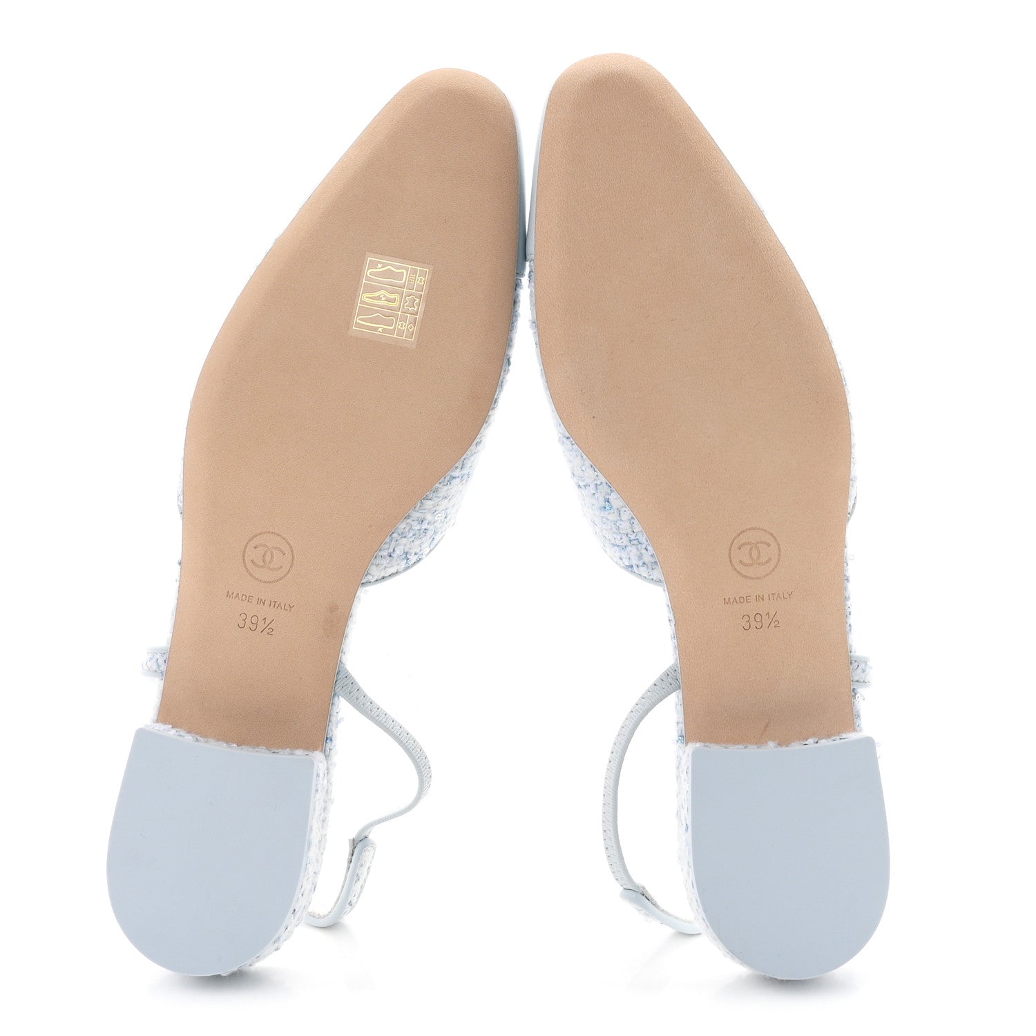 Chanel Tweed Lambskin Cap Toe Slingback Flats 39.5 Blue White Silver 6 of 10