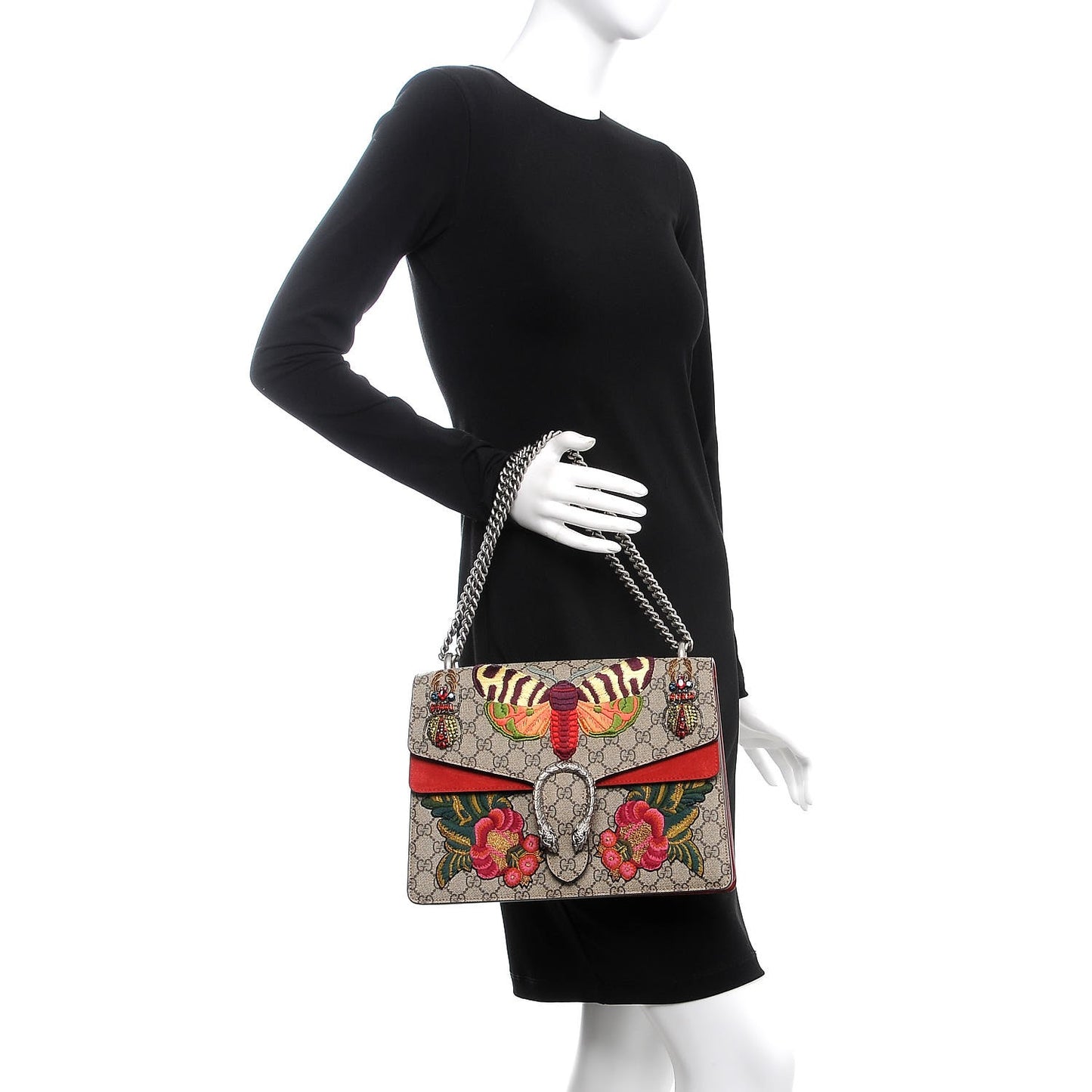 GG Supreme Monogram Embroidered Medium Dionysus Shoulder Bag Beige Hibiscus