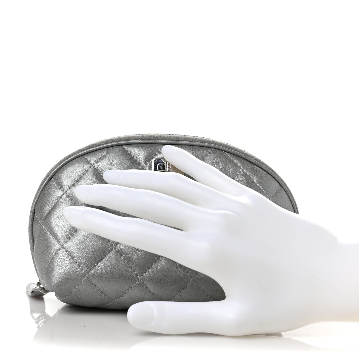 Metallic Lambskin Quilted Reissue Cosmetic Case Silver