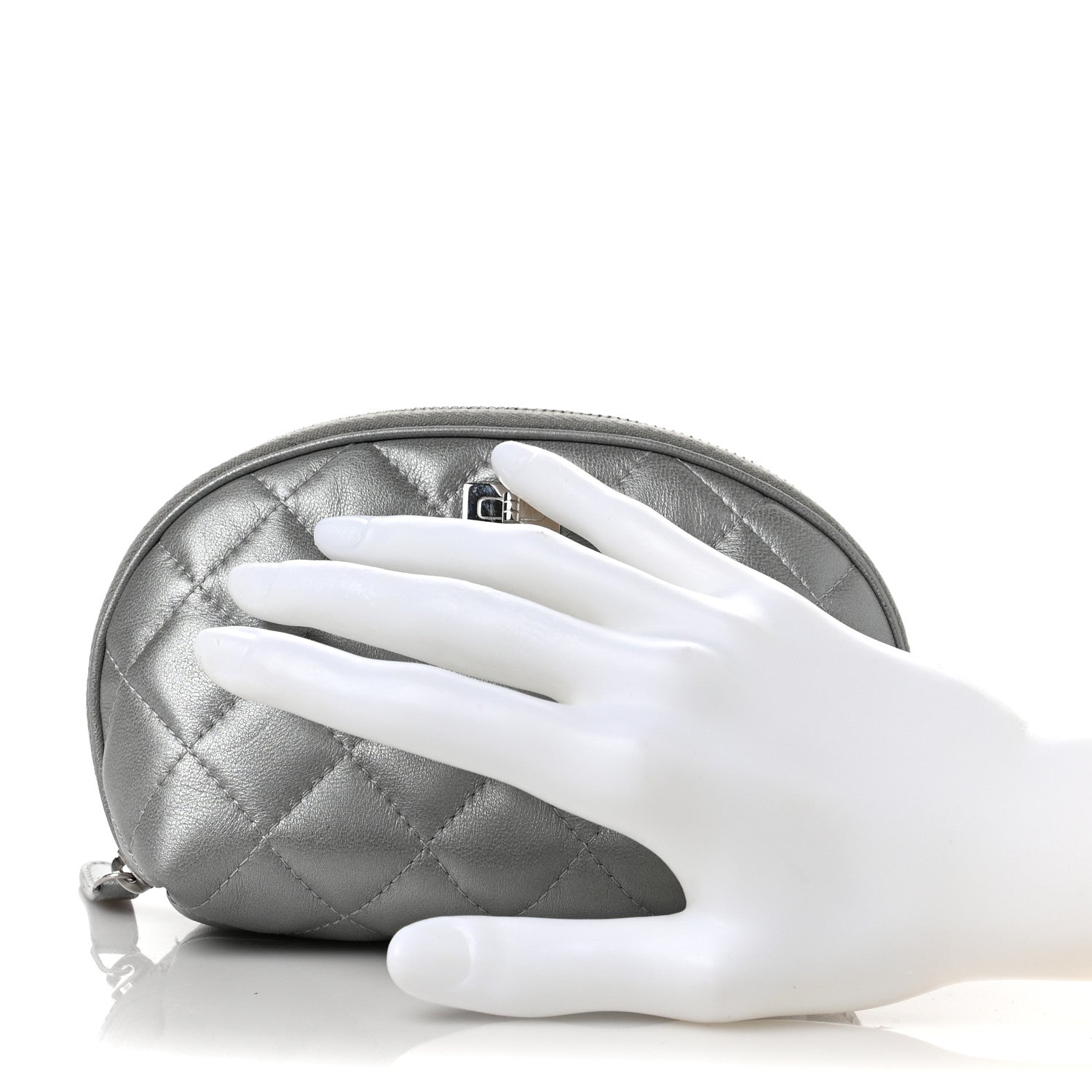 Chanel Metallic Lambskin Quilted Reissue Cosmetic Case Silver 2 of 8