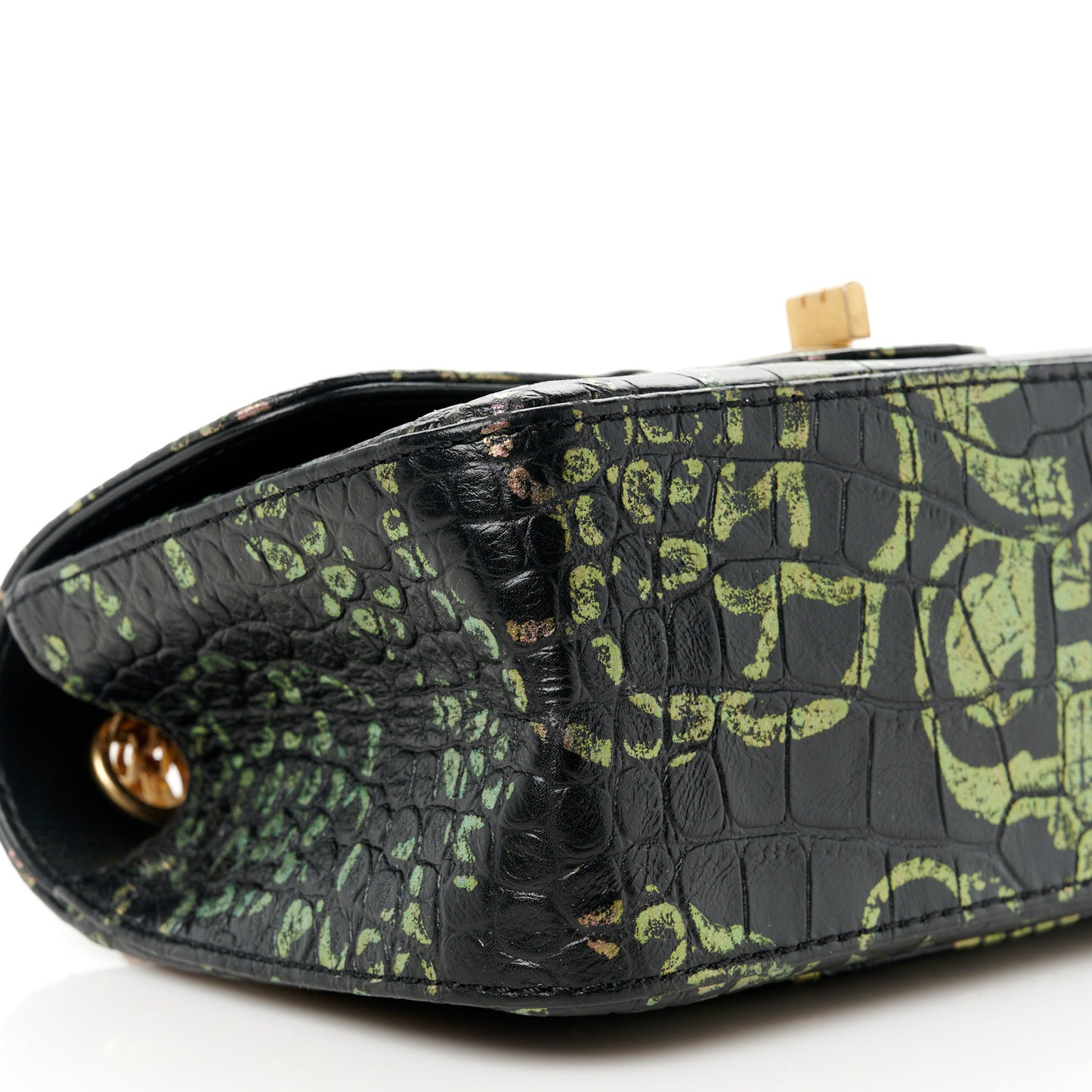 Calfskin Crocodile Embossed Graffiti 2.55 Mini Cocodile Reissue Flap Black Pink