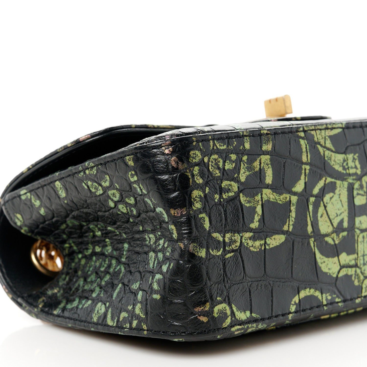 Chanel Calfskin Crocodile Embossed Graffiti 2.55 Mini Cocodile Reissue Flap Black Pink 10 of 11