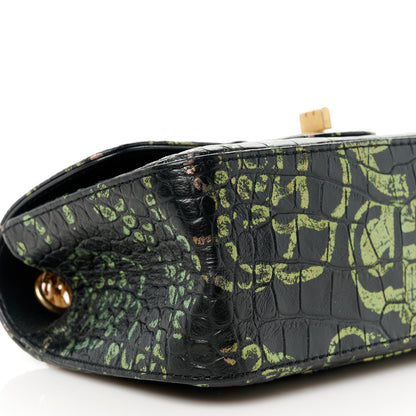 Chanel Calfskin Crocodile Embossed Graffiti 2.55 Mini Cocodile Reissue Flap Black Pink 10 of 11