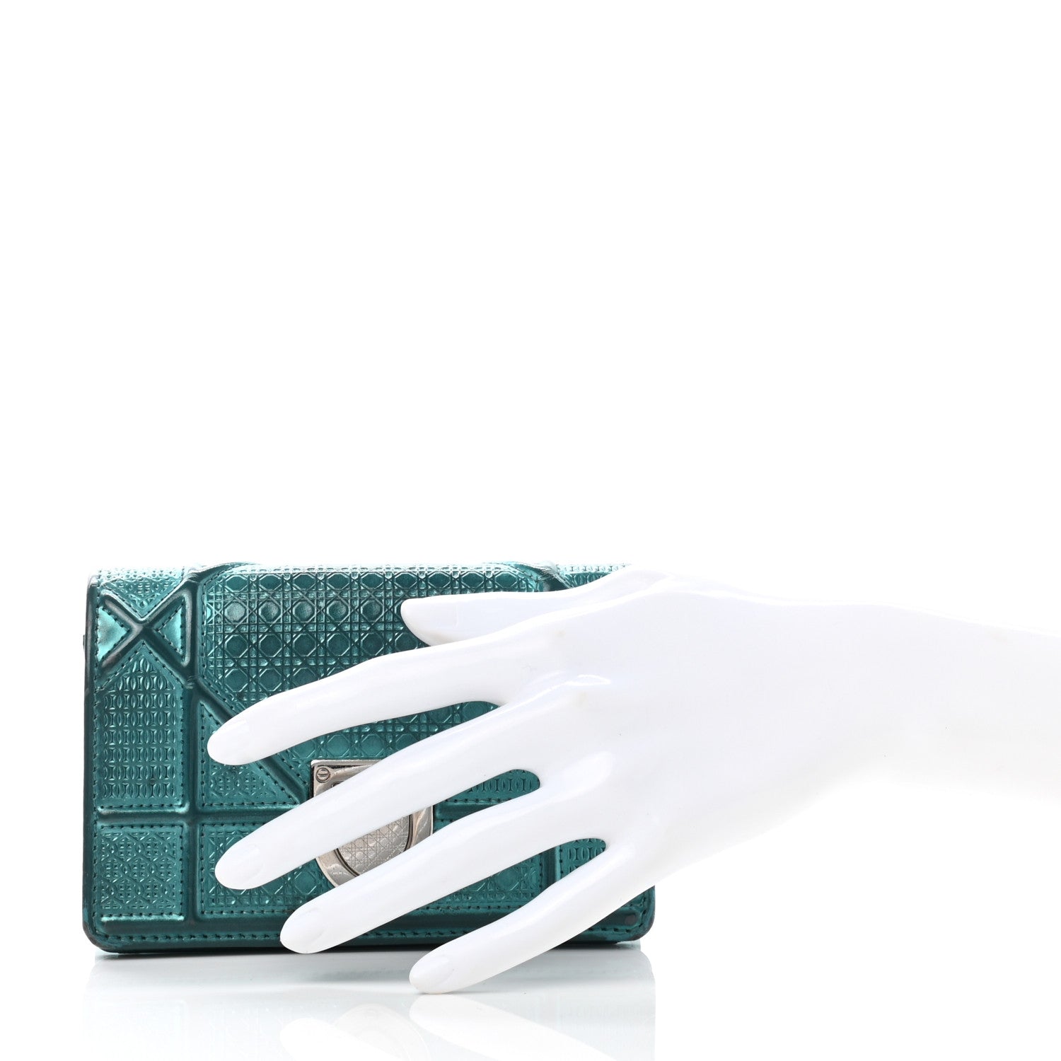 Christian Dior Metallic Patent Micro-Cannage Baby Diorama Flap Bag Green 2 of 13