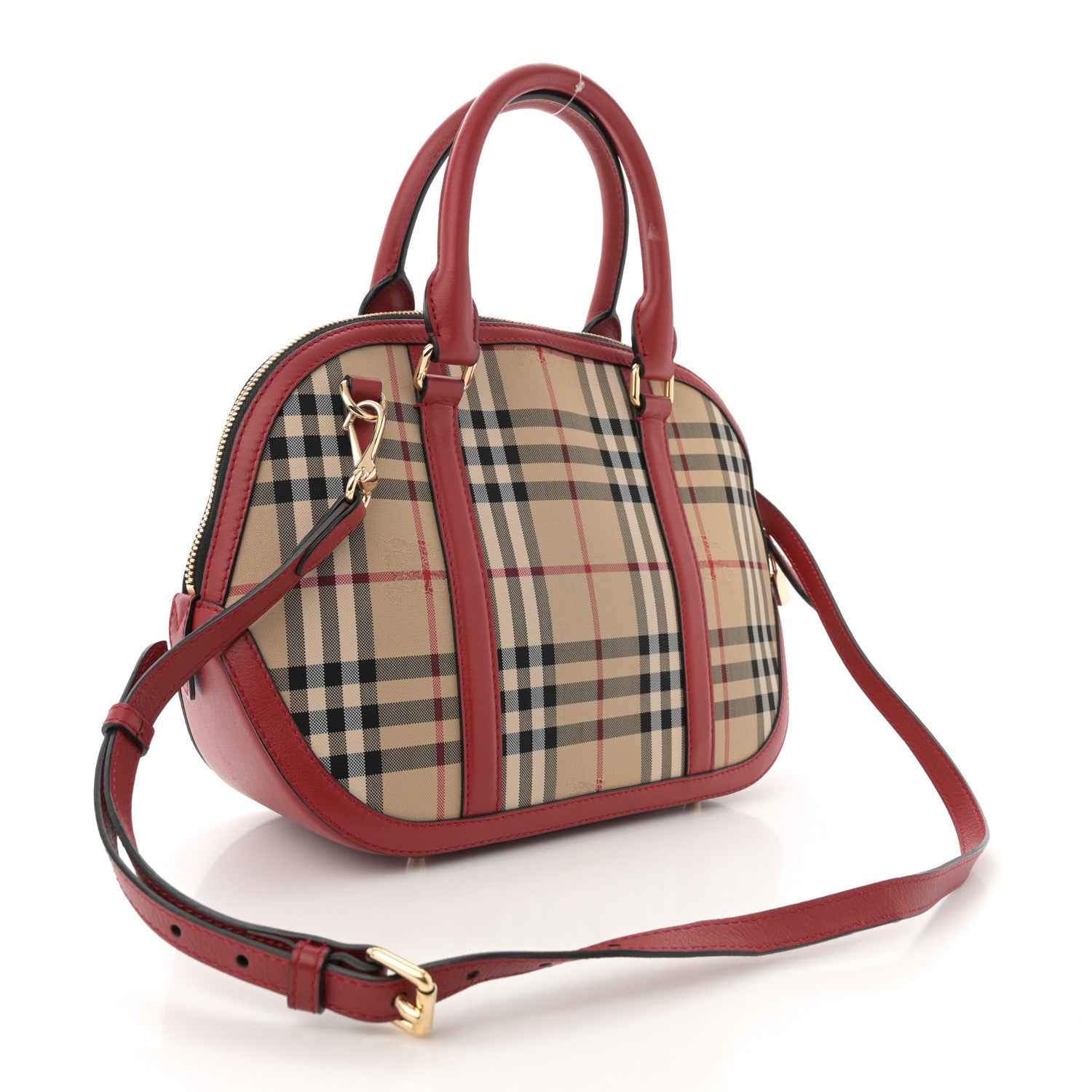 Burberry Horseferry Check Small Orchard Bowling Bag Honey Parade Red 3 of 19
