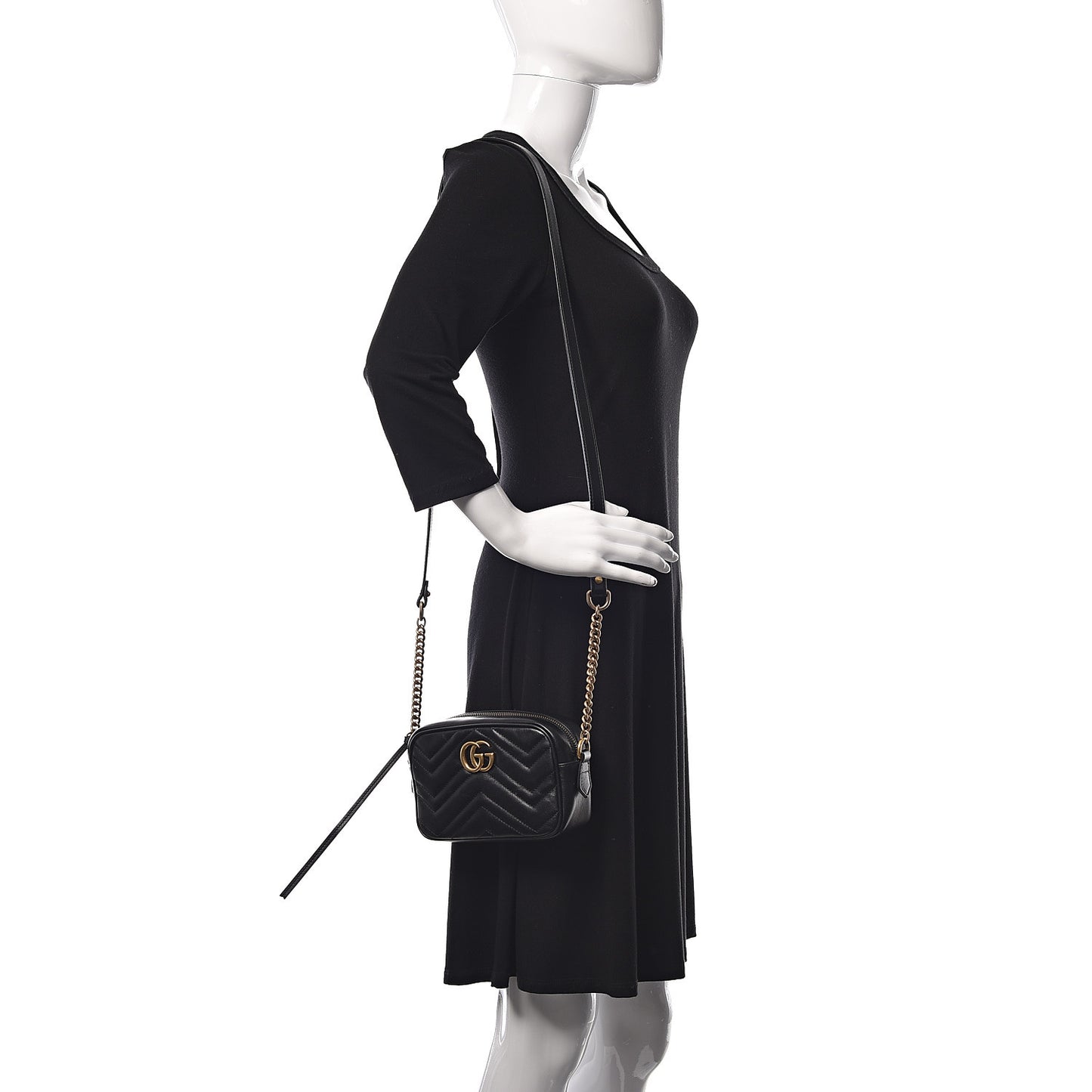 Calfskin Matelasse Mini GG Marmont Chain Shoulder Bag Black