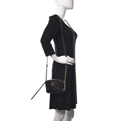 Gucci Calfskin Matelasse Mini GG Marmont Chain Shoulder Bag Black 2 of 9