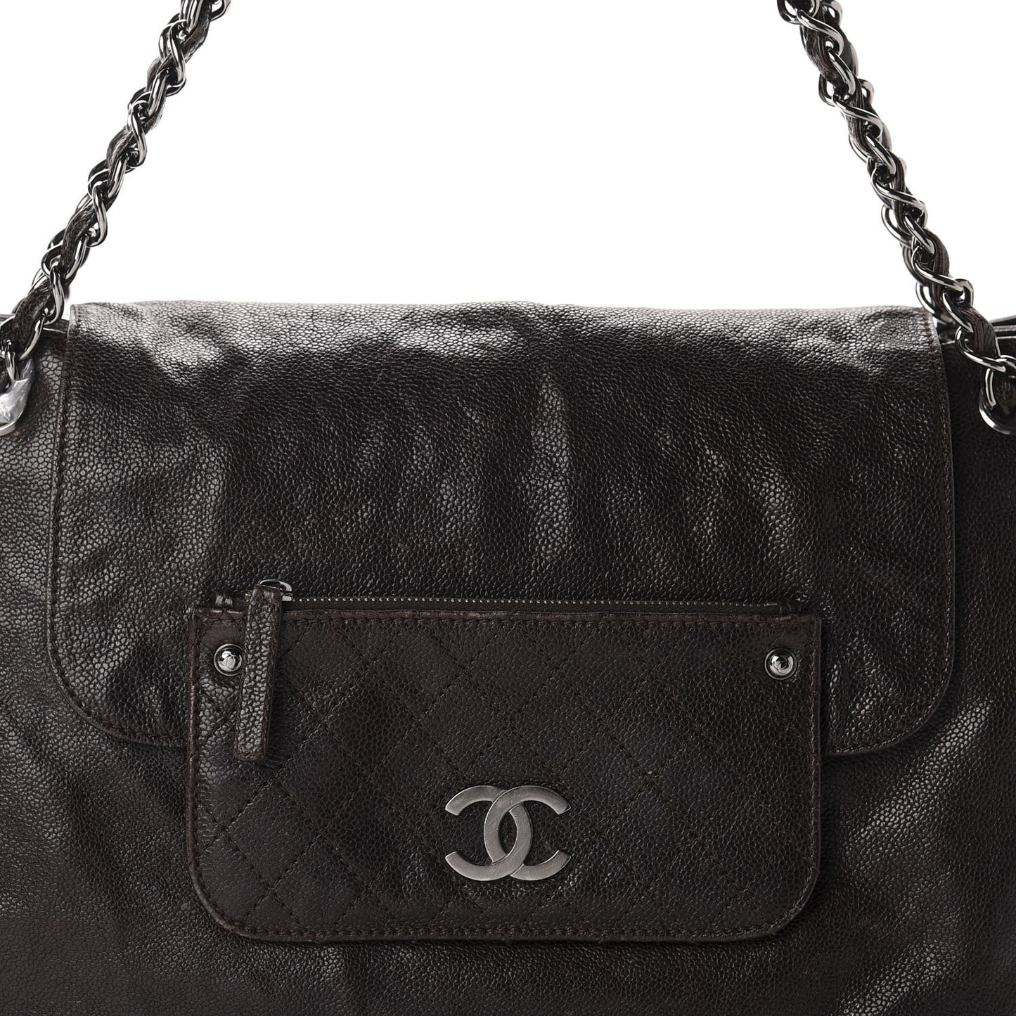 Glazed Caviar Pocket In The City Tote Brown