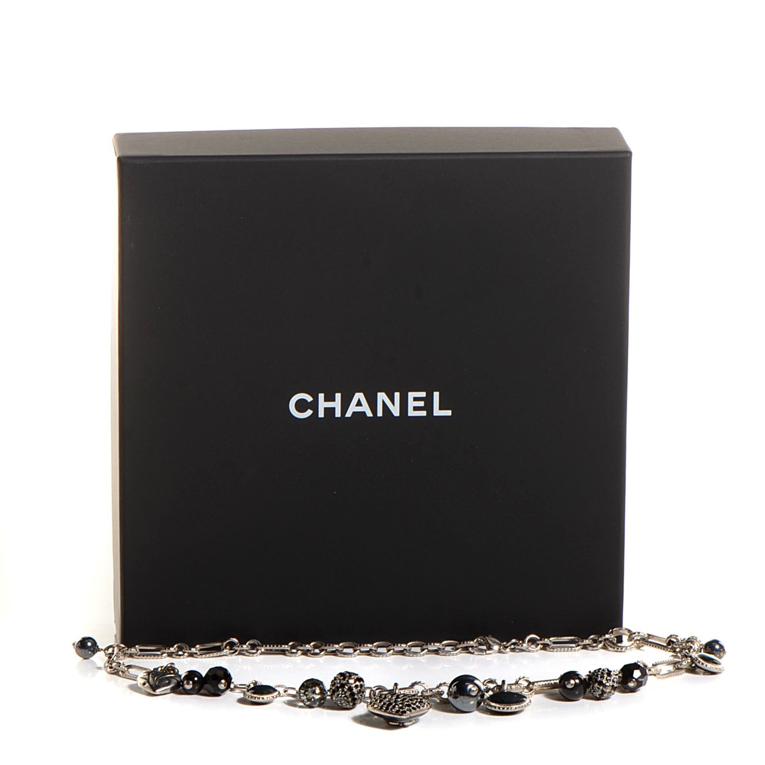 Chanel Crystal Heart Charm CC Necklace Silver Black 6 of 6
