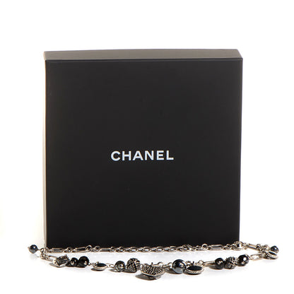 Chanel Crystal Heart Charm CC Necklace Silver Black 6 of 6