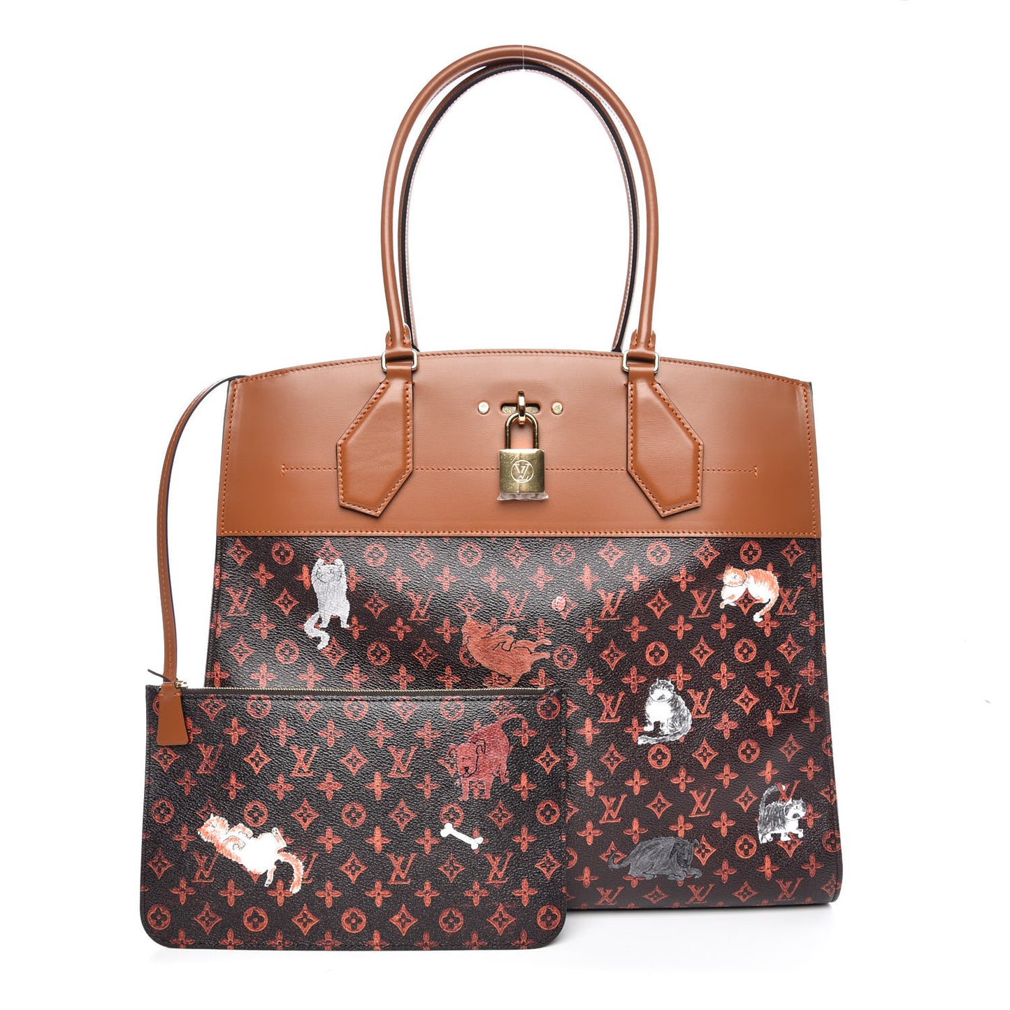 Calfskin Catogram City Steamer Cabas XXL Orange Marron