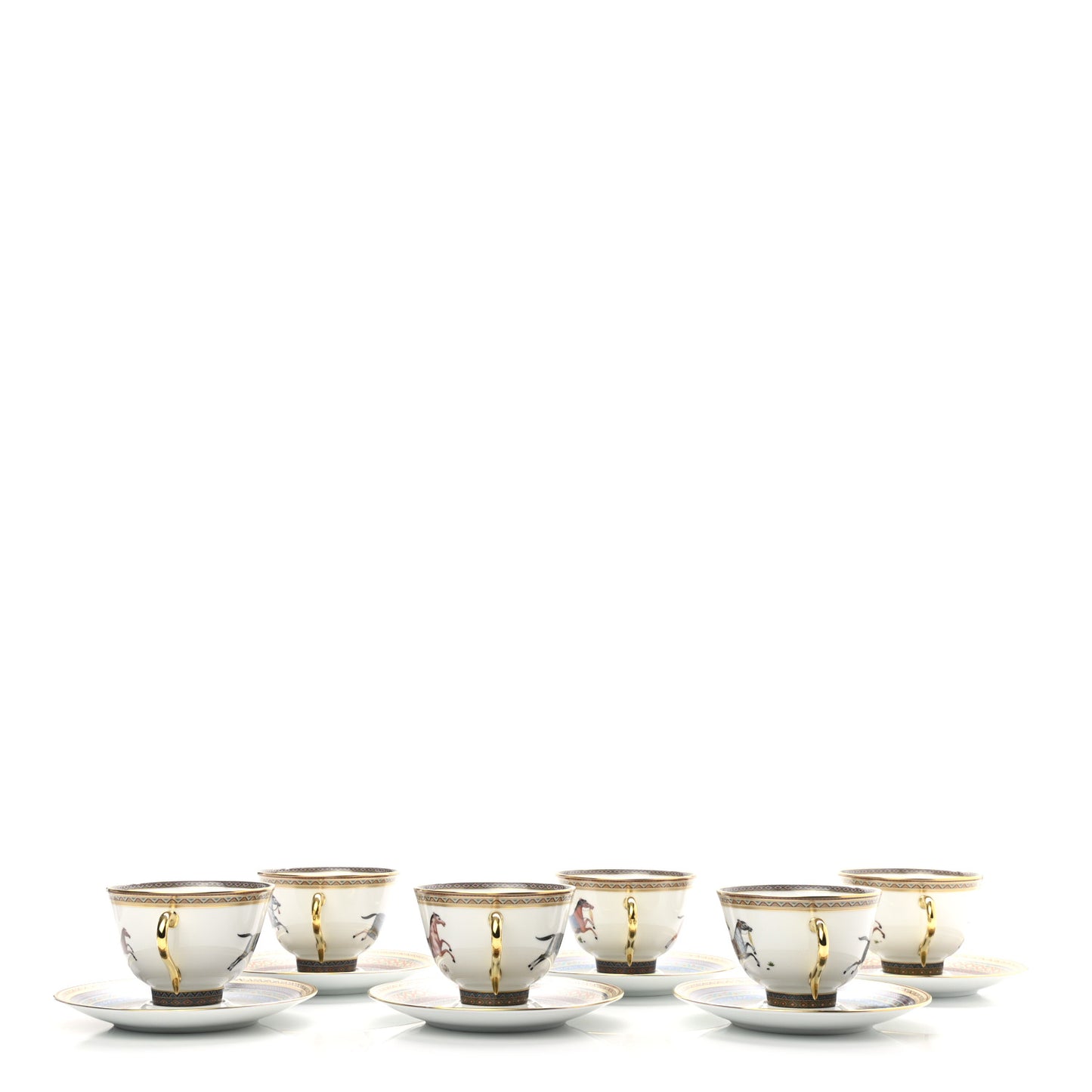 Porcelain Cheval d'Orient Tea Cup and Saucer Set of 6