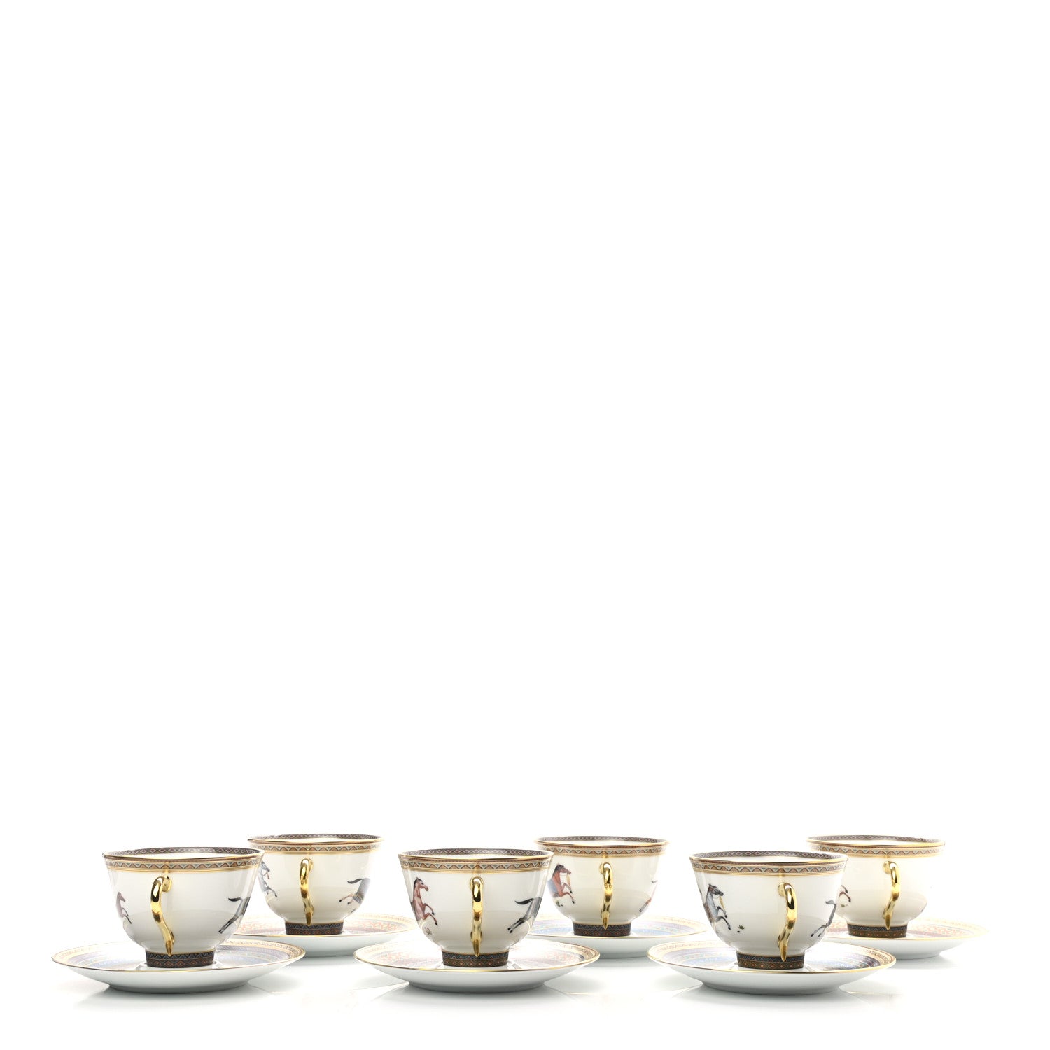 Hermes Porcelain Cheval d'Orient Tea Cup and Saucer Set of 6 4 of 11