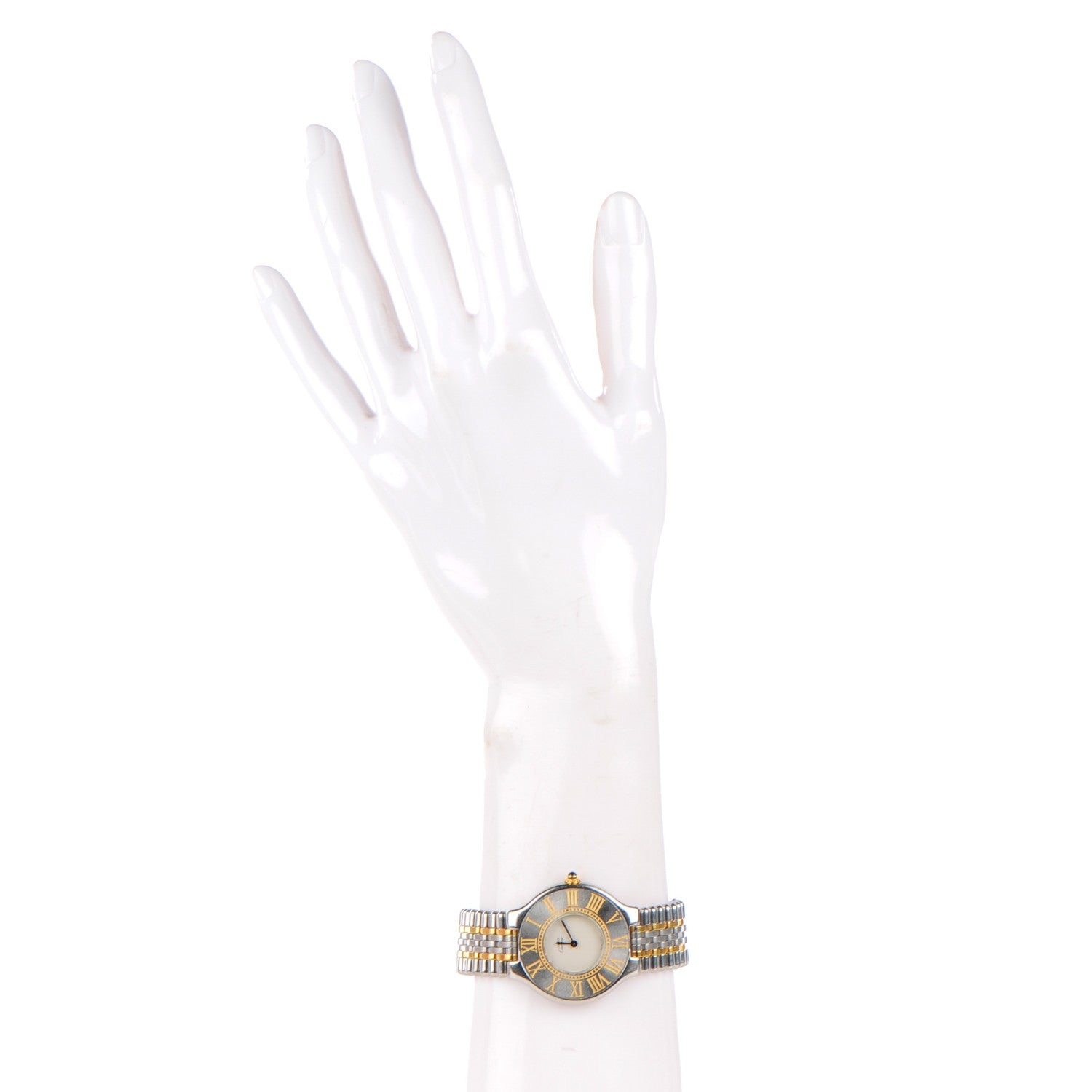 Cartier Stainless Steel 18K Yellow Gold 31mm Must De 21 Bullet Link Quartz Watch 2 of 8