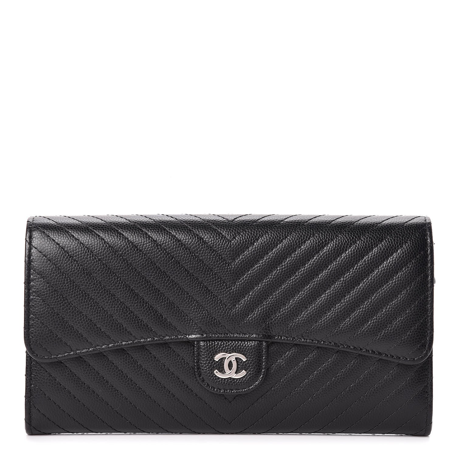 Chanel Caviar Chevron Quilted Large Flap Wallet Black 1 of 10